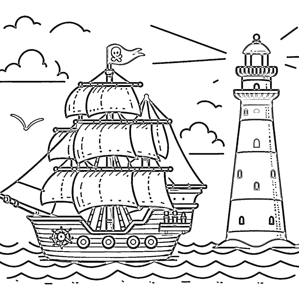 coloriage Bateau Pirate à imprimer pour enfant de 2 ans