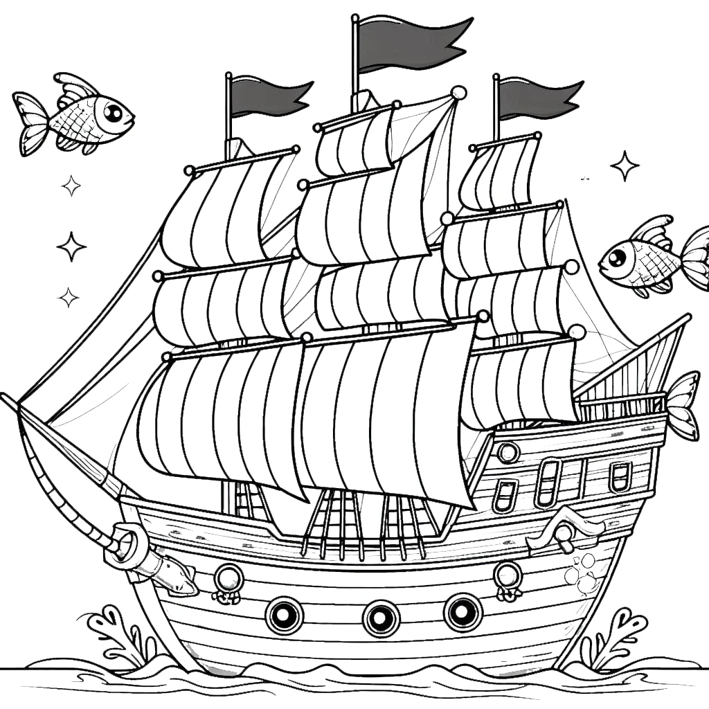 coloriage Bateau Pirate a colorier en ligne gratuitement