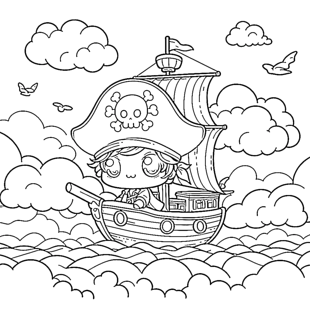 image pour coloriage Bateau Pirate enfant 1