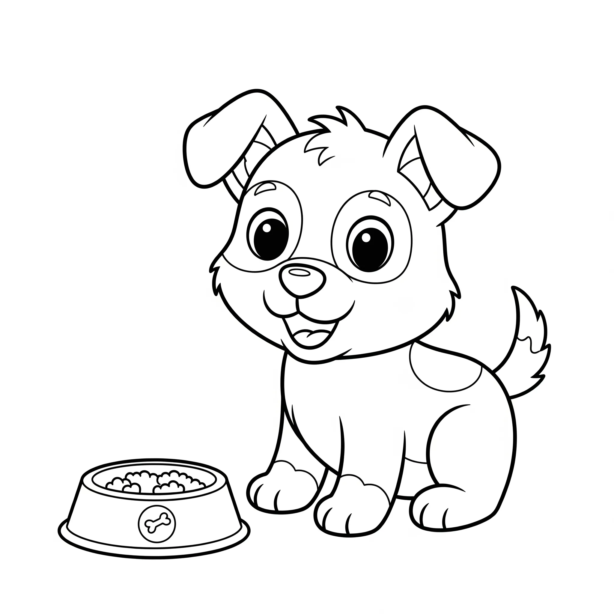 coloriage Chiot avec un bol de nourriture et dessin a imprimer