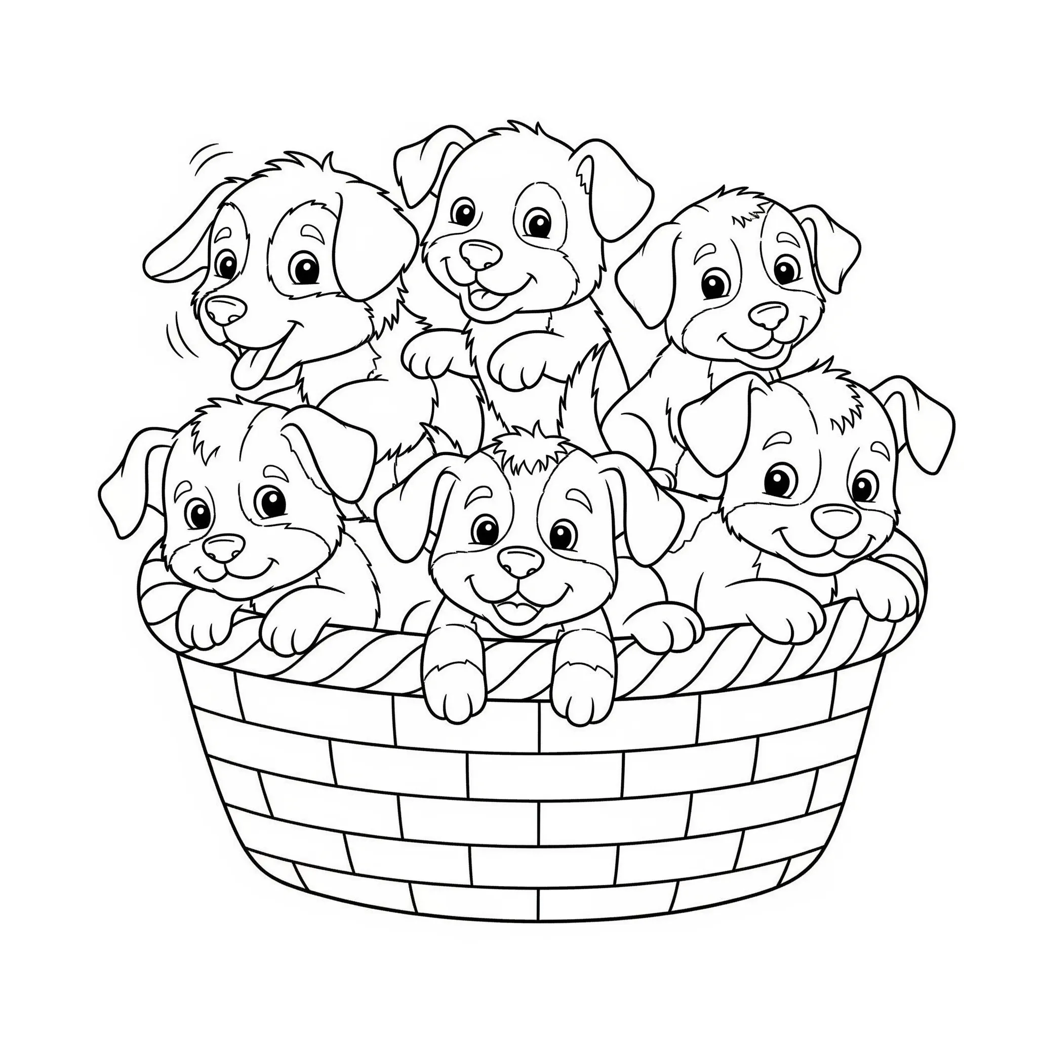 coloriage Chiots dans un panier à imprimer pour enfant de 12 ans