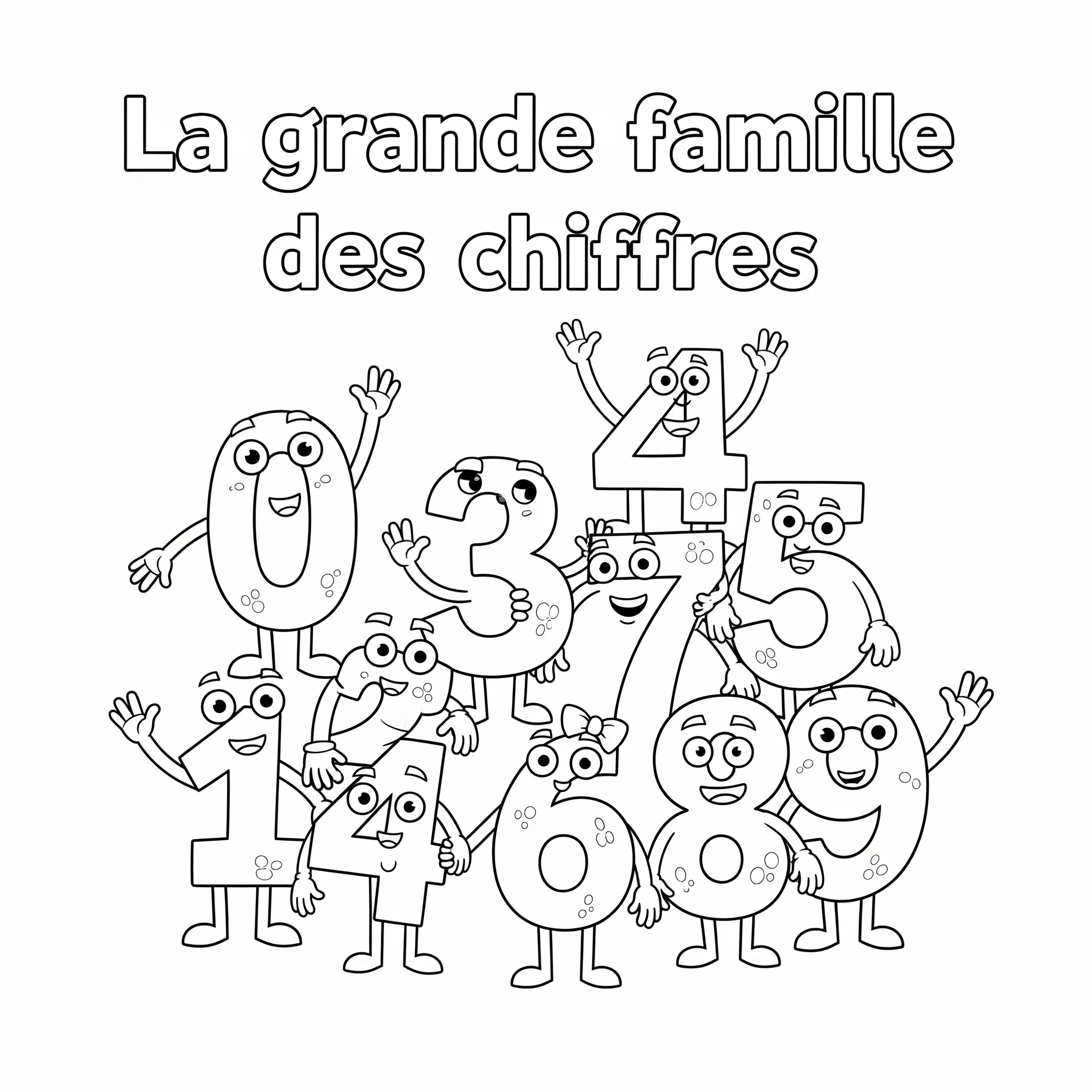 coloriage La grande famille des chiffres pour enfants à imprimer