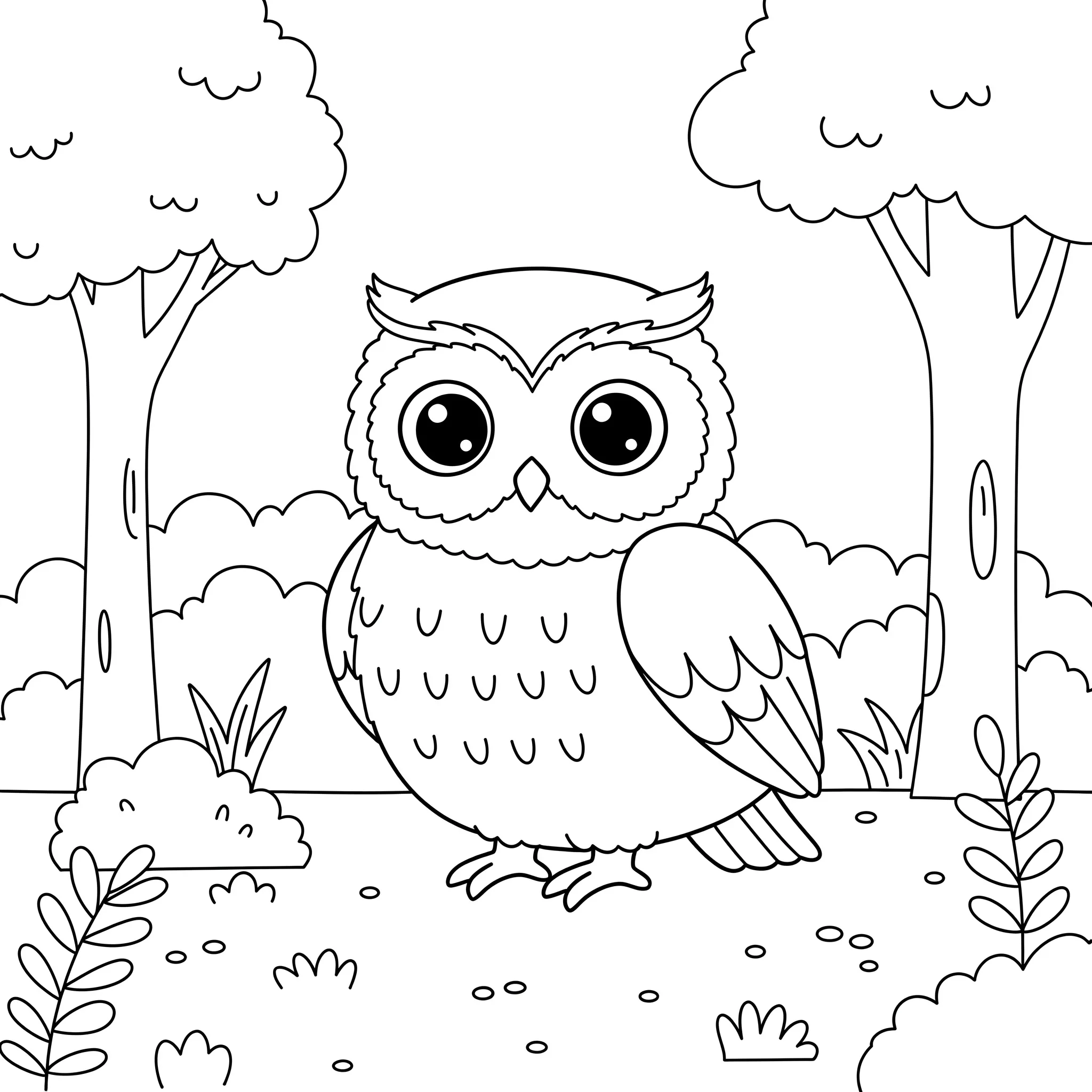 coloriage Le hibou dans la forêt pour enfants a imprimer