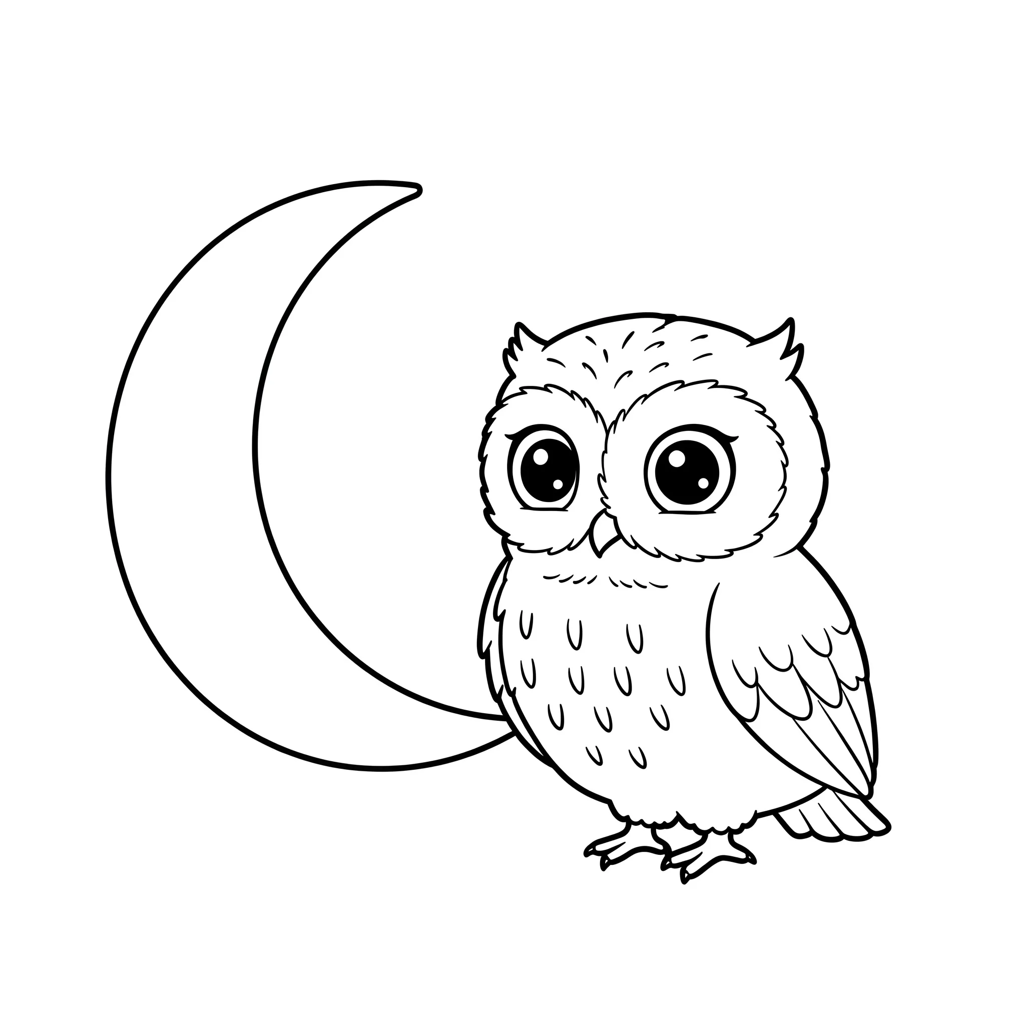 coloriage Le hibou et la lune pour enfants à télécharger