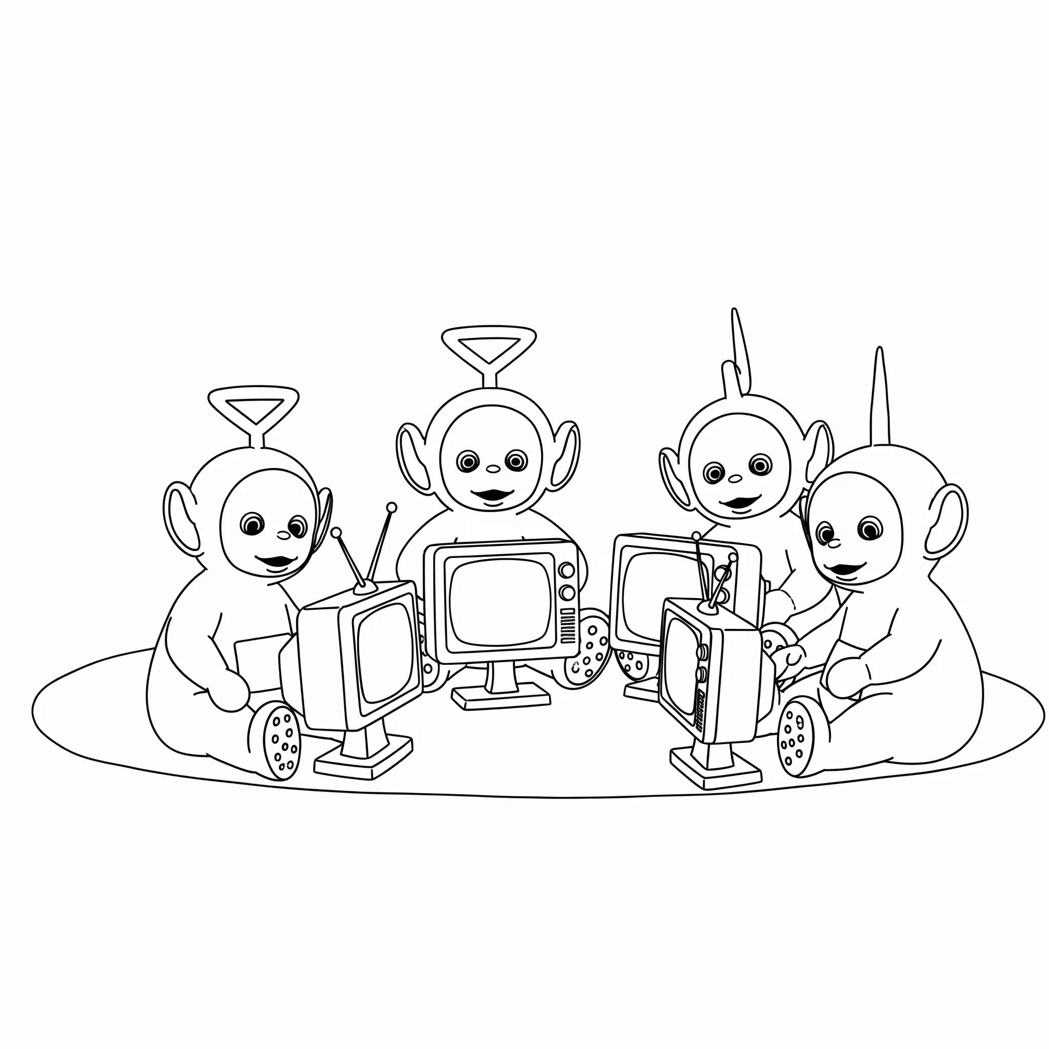 coloriage Les Télétubbies et leurs Télétub télés pour enfants a imprimer gratuit