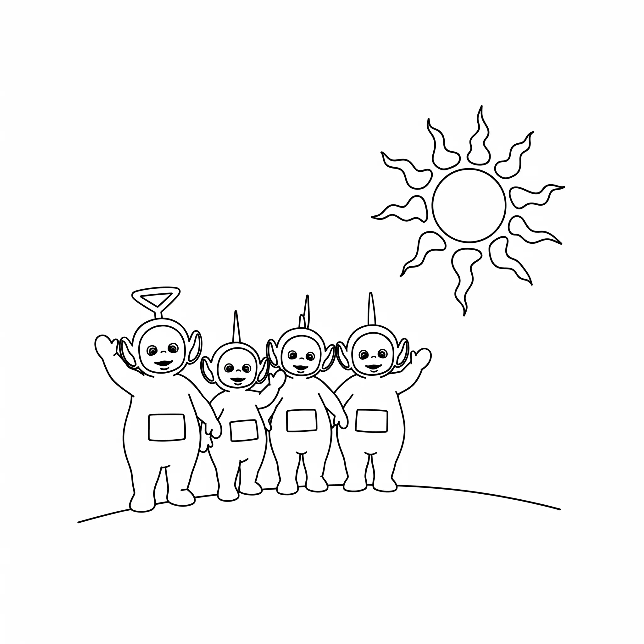télécharger coloriage Les Télétubbies font coucou au soleil gratuit