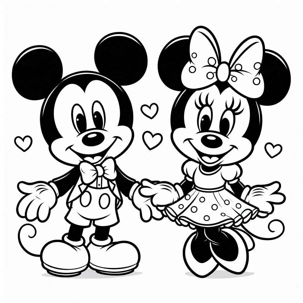 coloriage Mickey et Minnie à imprimer pour enfant de 9 ans