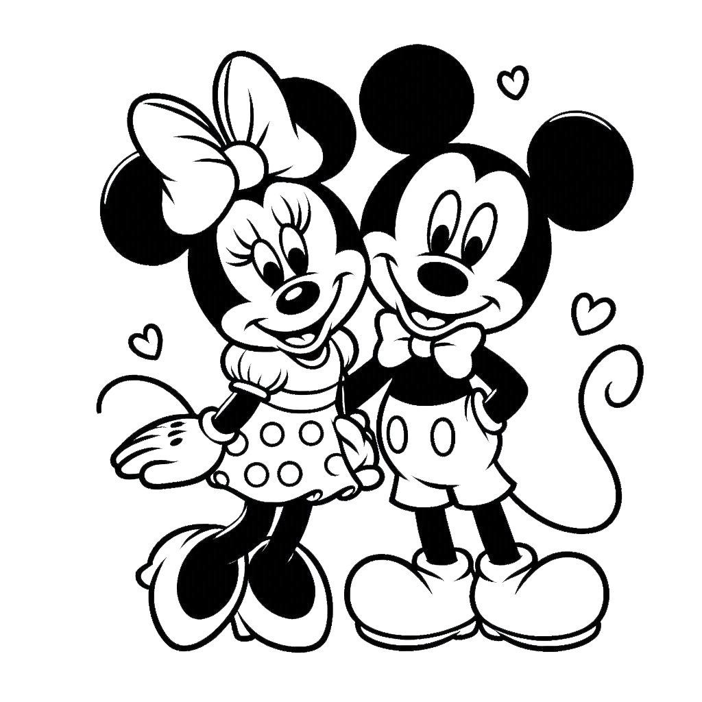 image de coloriage Mickey et Minnie pour enfant