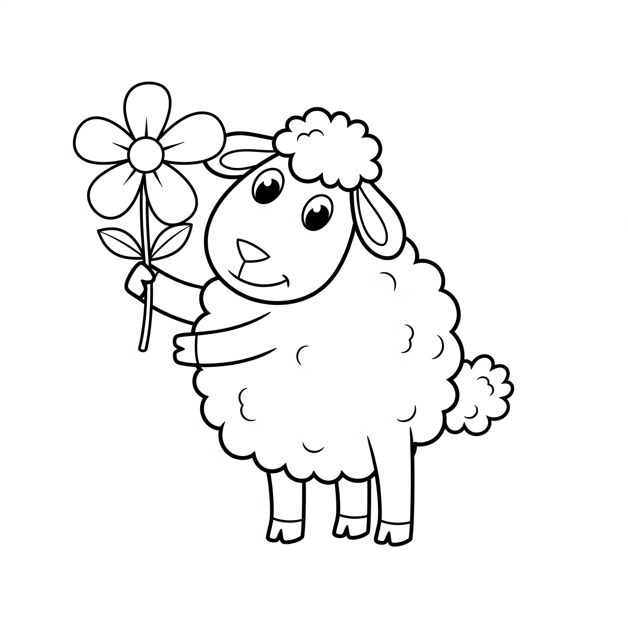 coloriage Mouton avec une fleur gratuit pour enfants