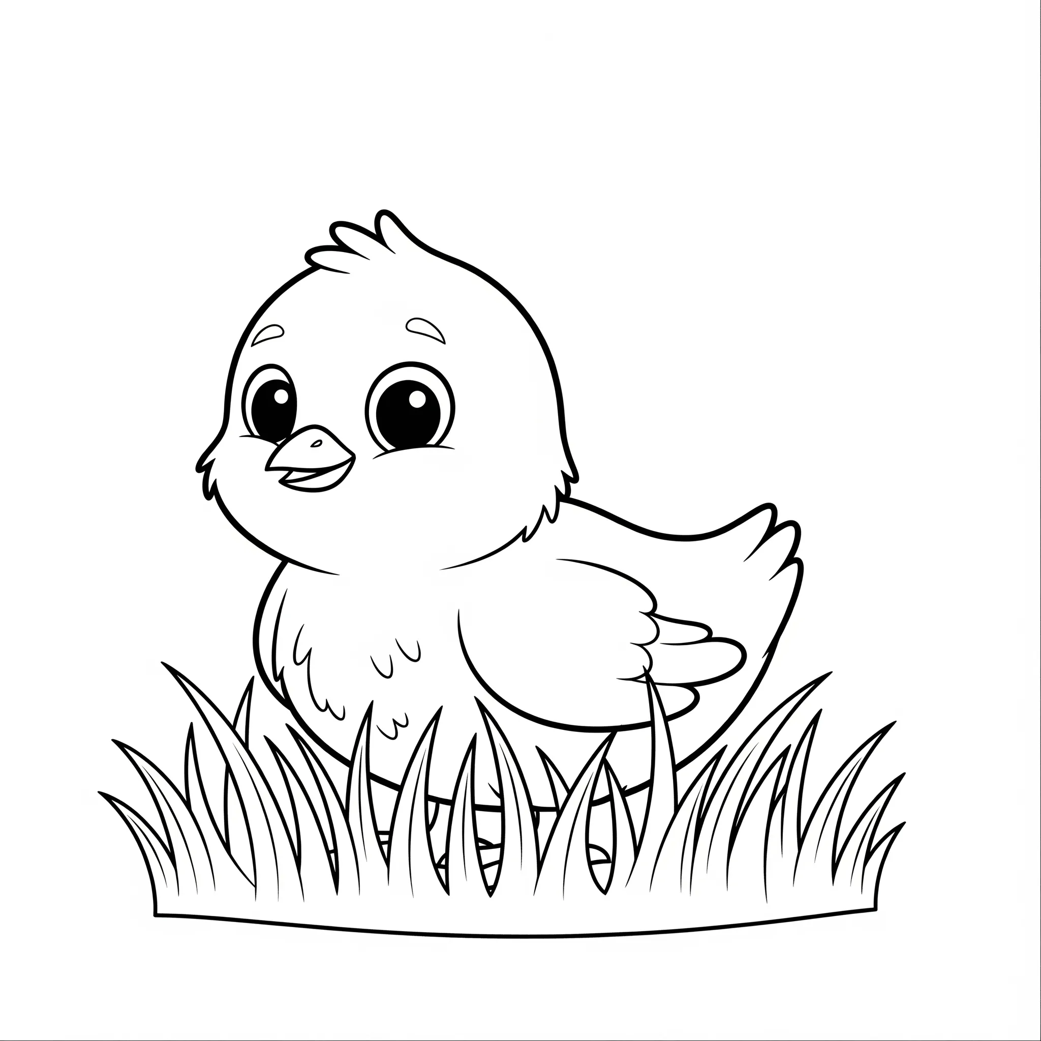 coloriage Poussin dans l’herbe pour enfant gratuit
