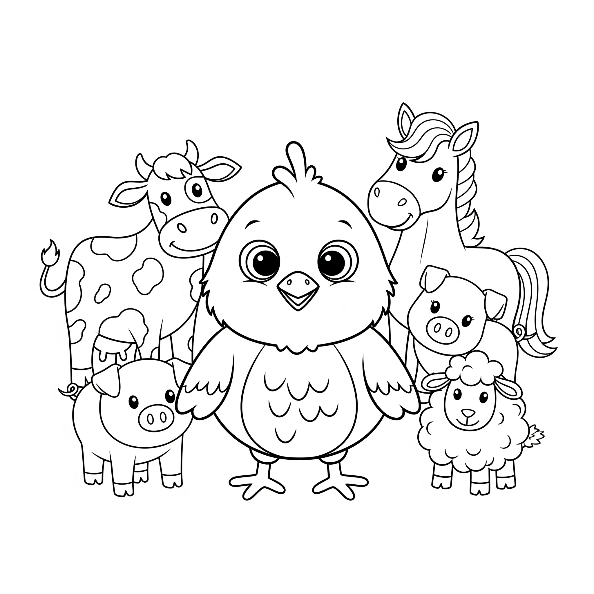 coloriage Poussin et ses amis de la ferme gratuit a imprimer
