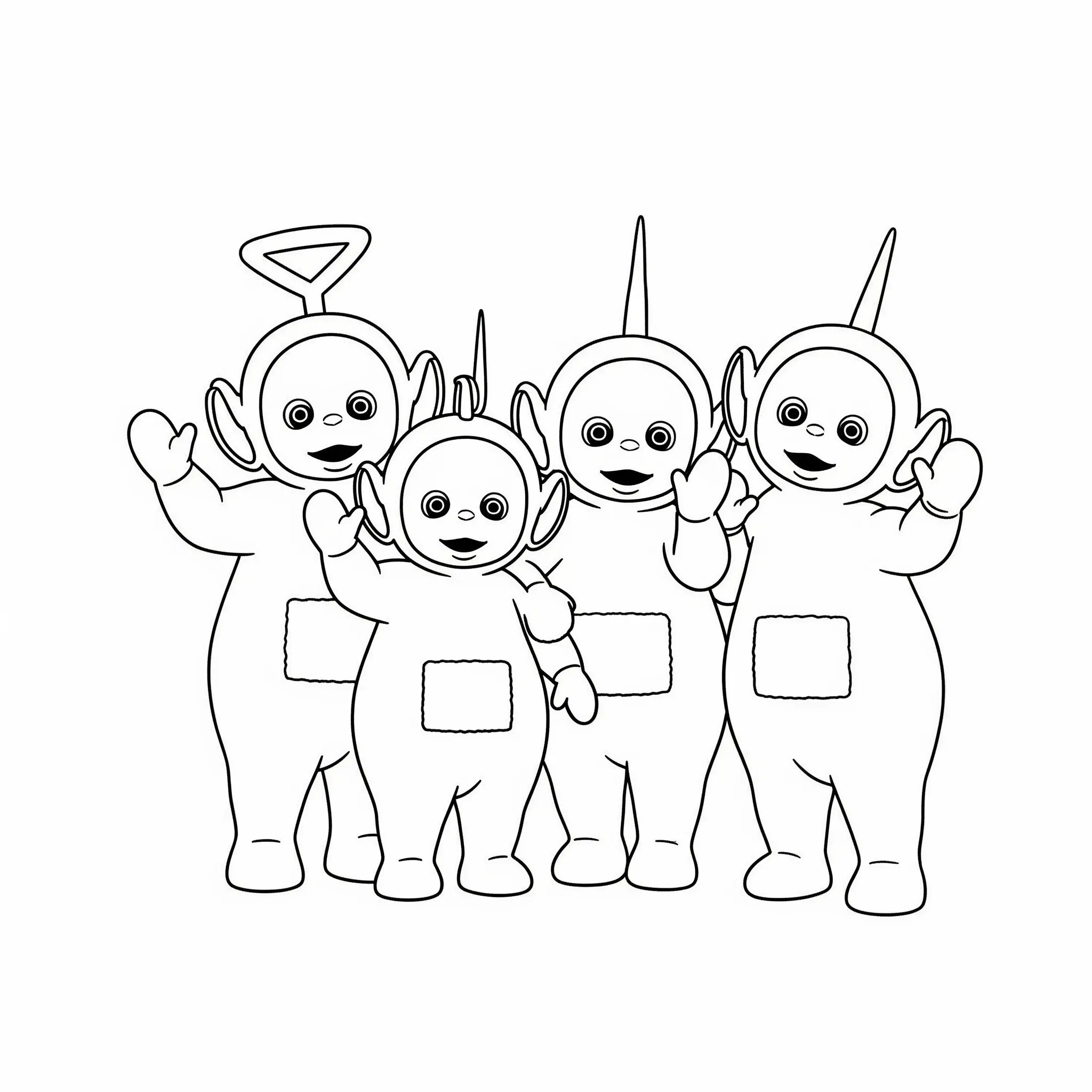 coloriage Tous les Télétubbies se disent Au revoir ! gratuit pour enfants