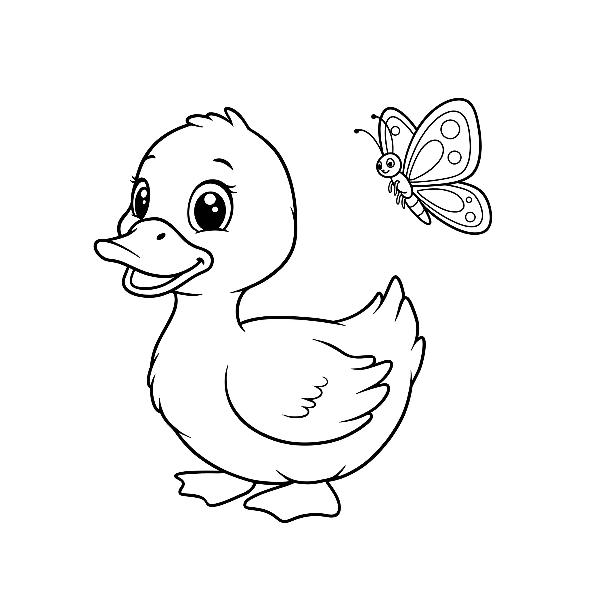 coloriage Un canard et un papillon à imprimer pour enfant de 3 ans