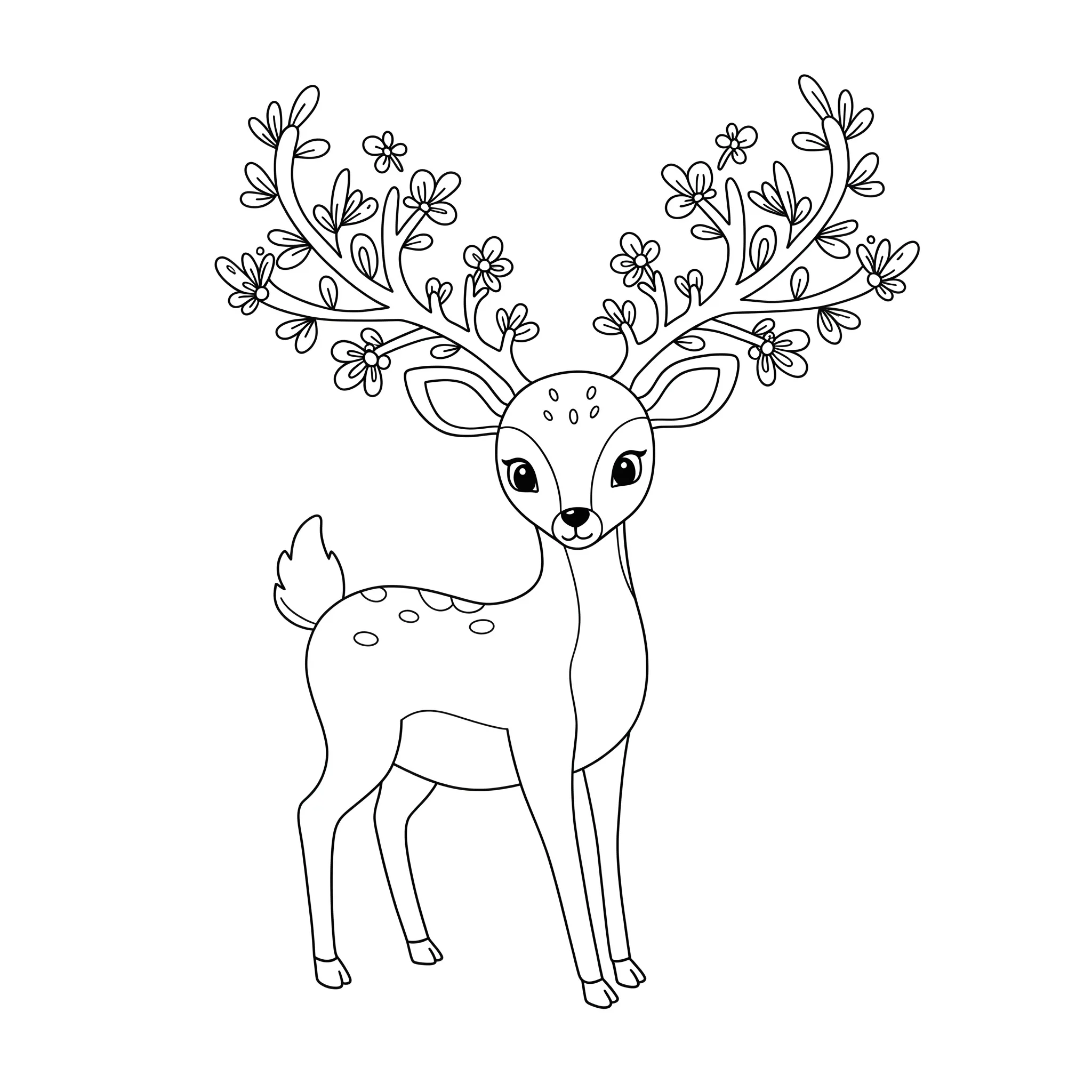 coloriage Un cerf avec des bois fleuris pour primaire