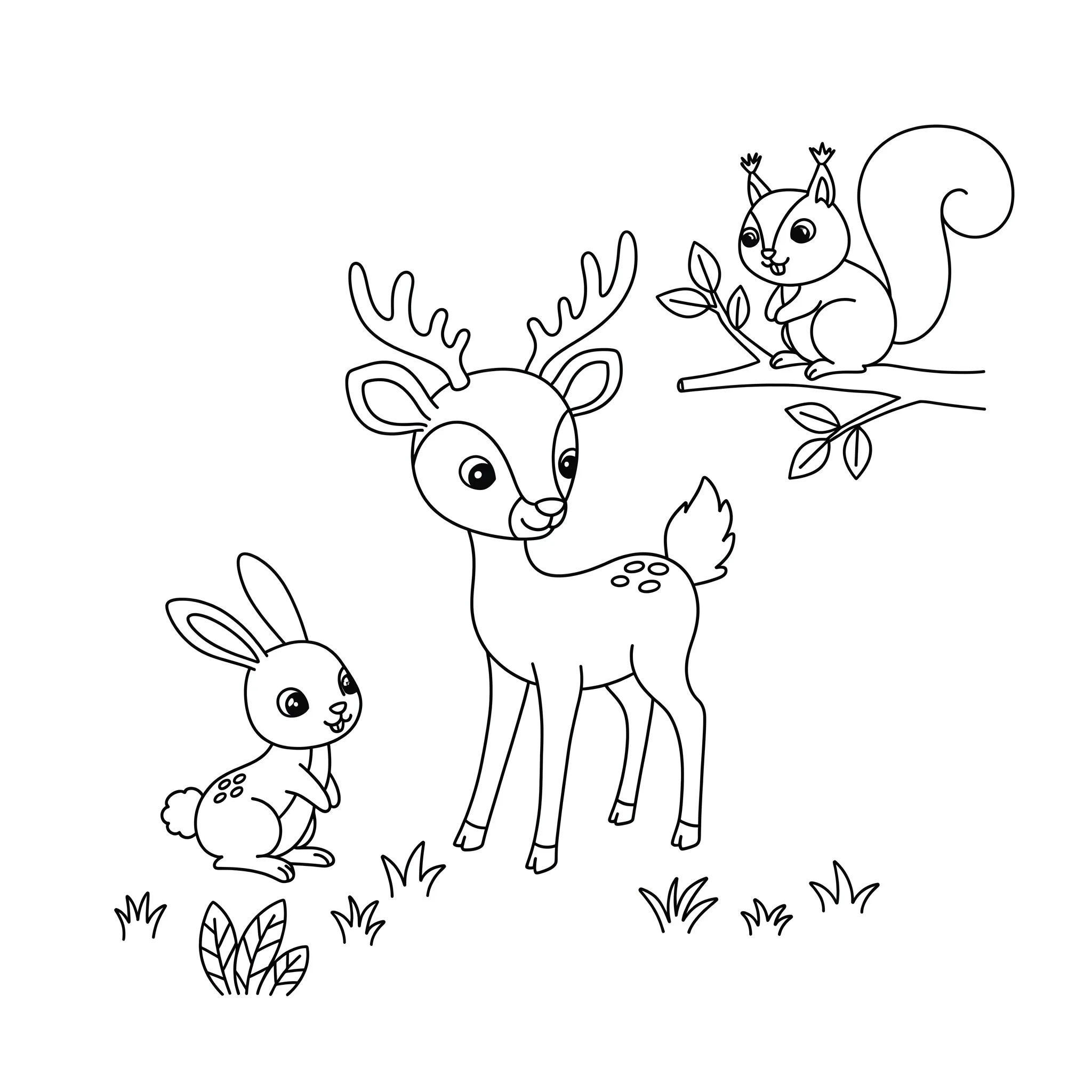 coloriage Un cerf et des amis animaux et decoupage a imprimer gratuit