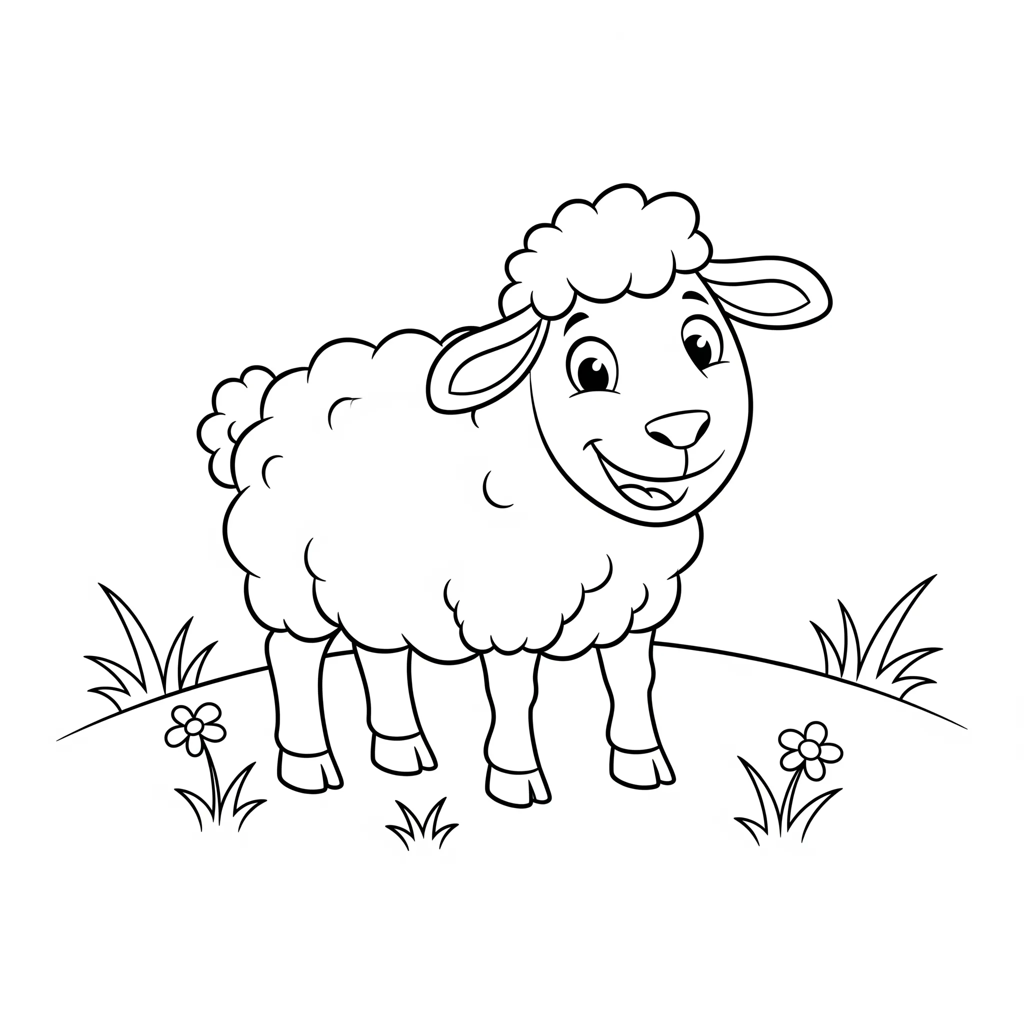 coloriage Un mouton heureux dans un pré pour enfant de à imprimer