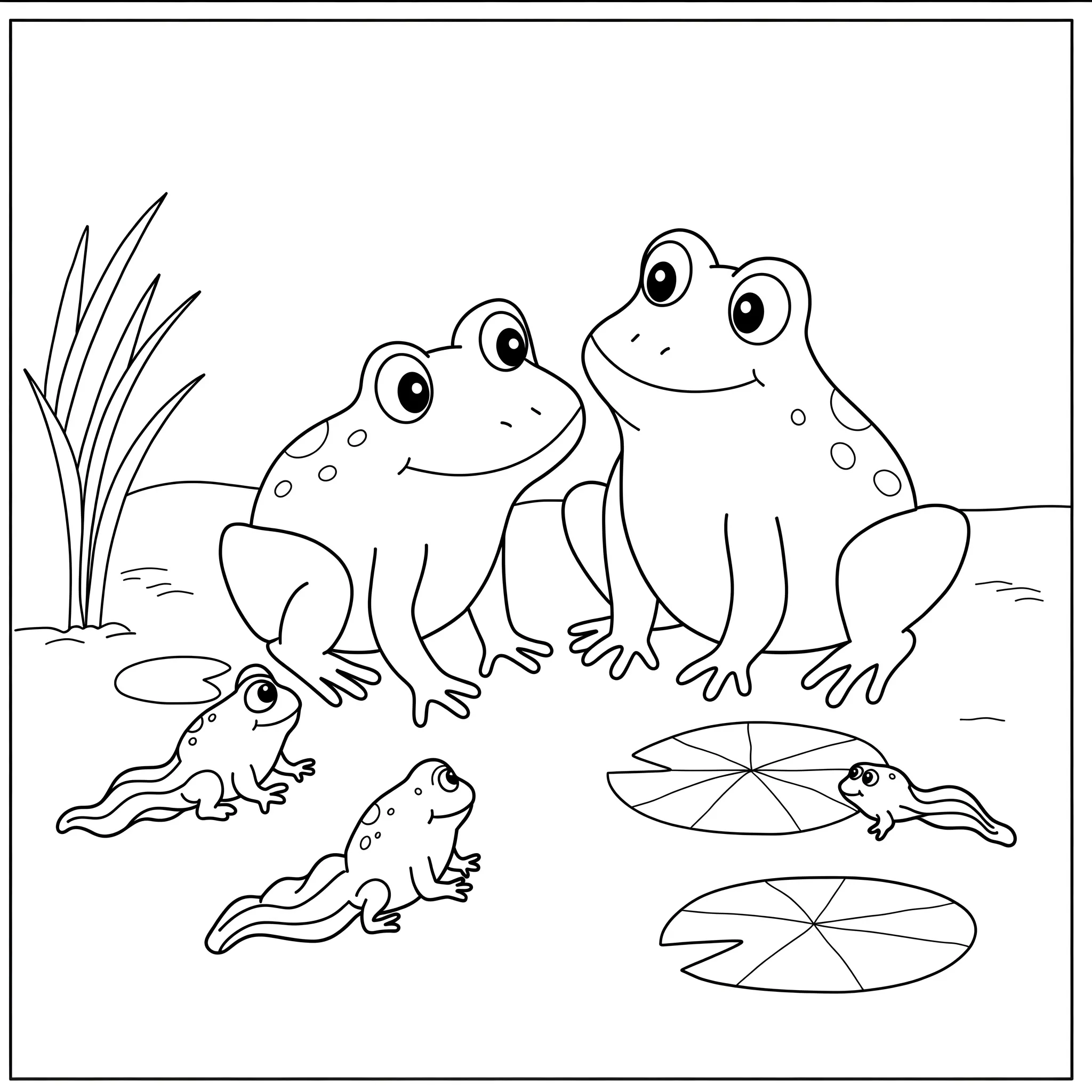 coloriage Une famille de grenouilles a imprimer