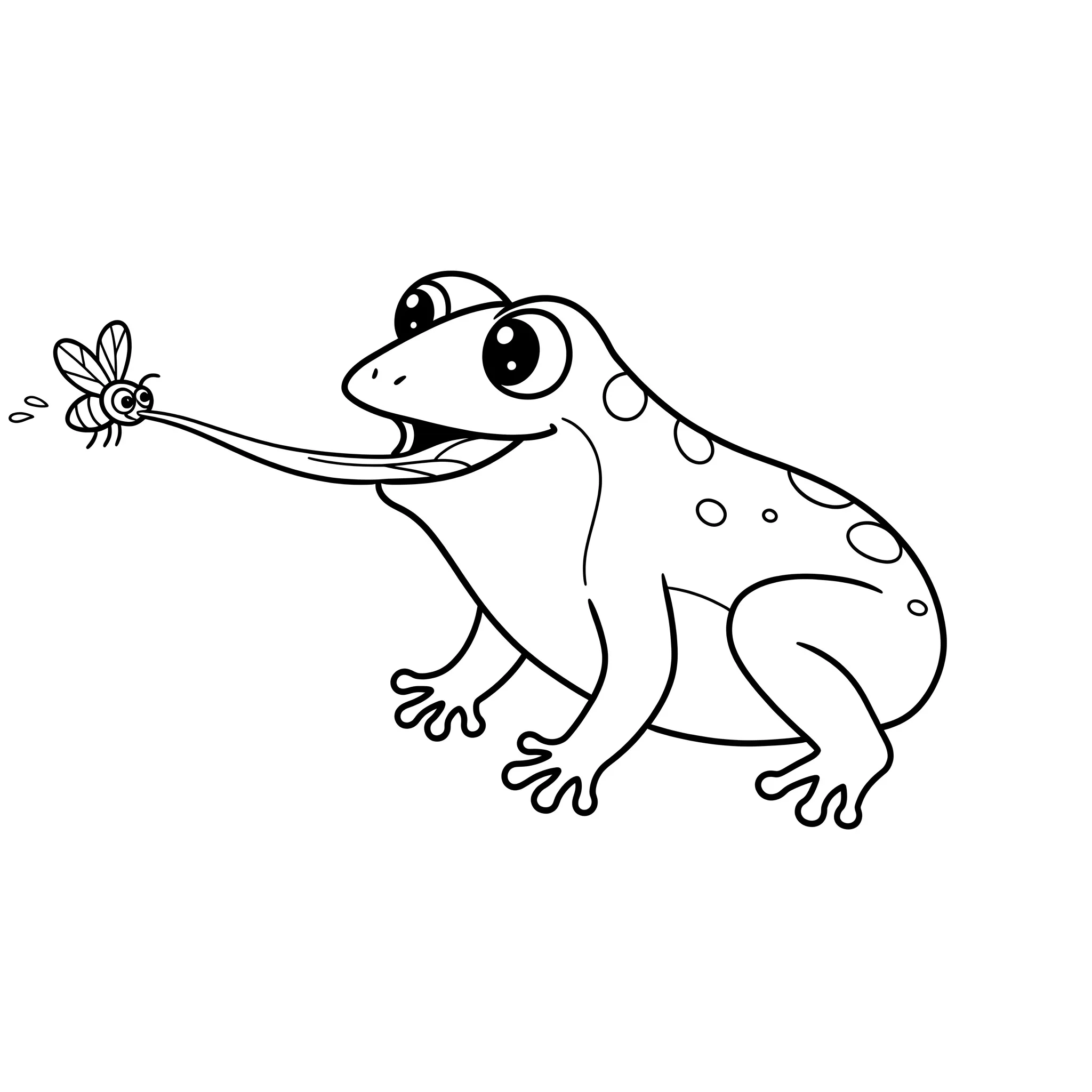 coloriage Une grenouille qui attrape une mouche pour enfants à imprimer