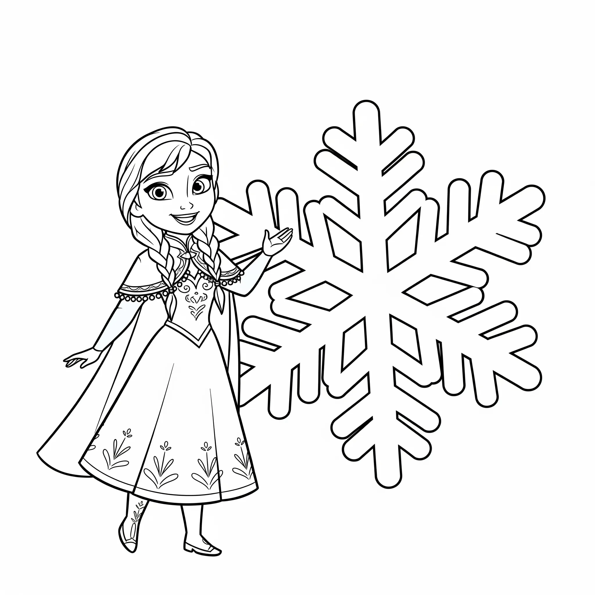 coloriage Anna et un flocon de neige à imprimer pour enfant de 10 ans