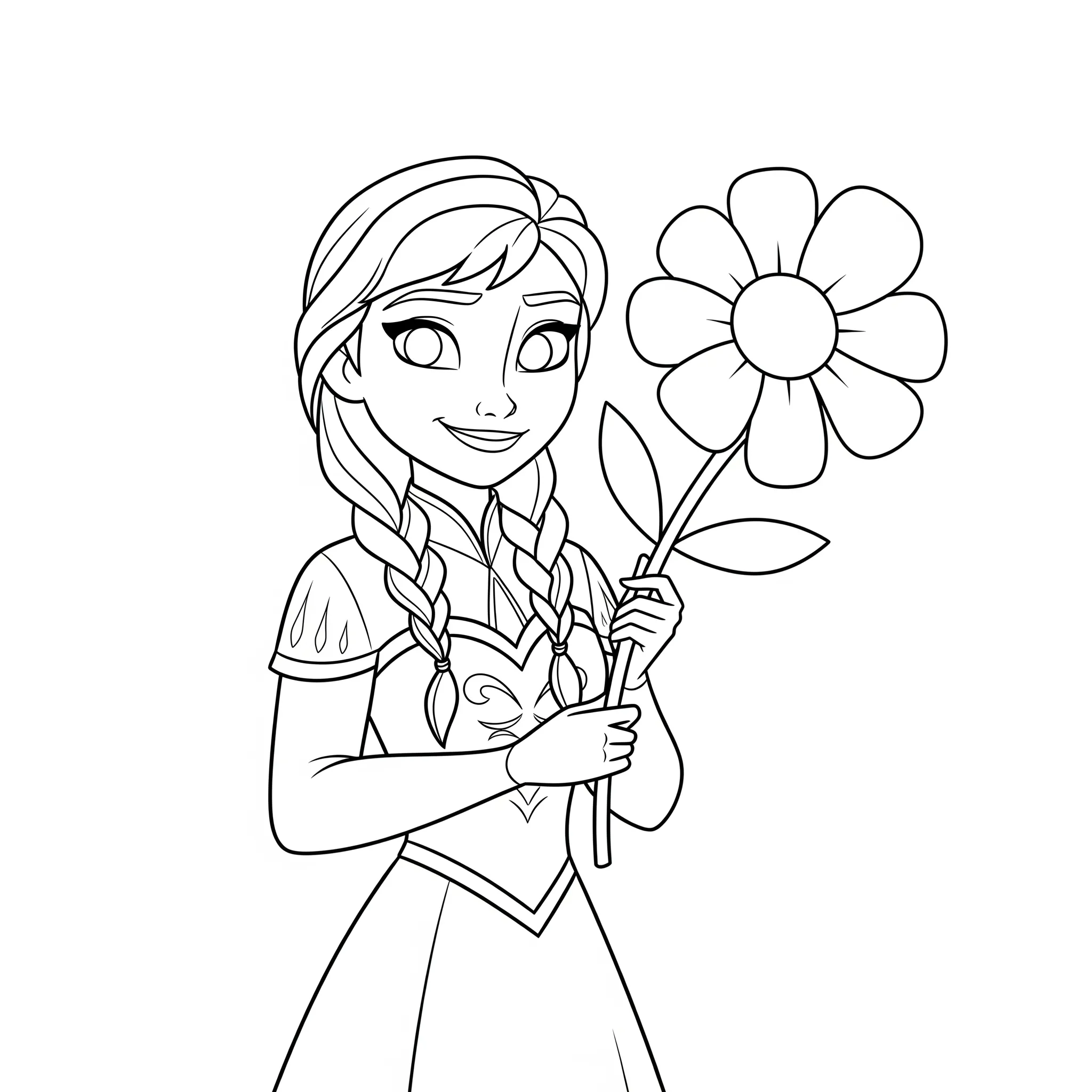 imprimer coloriage Anna et une fleur pour enfant