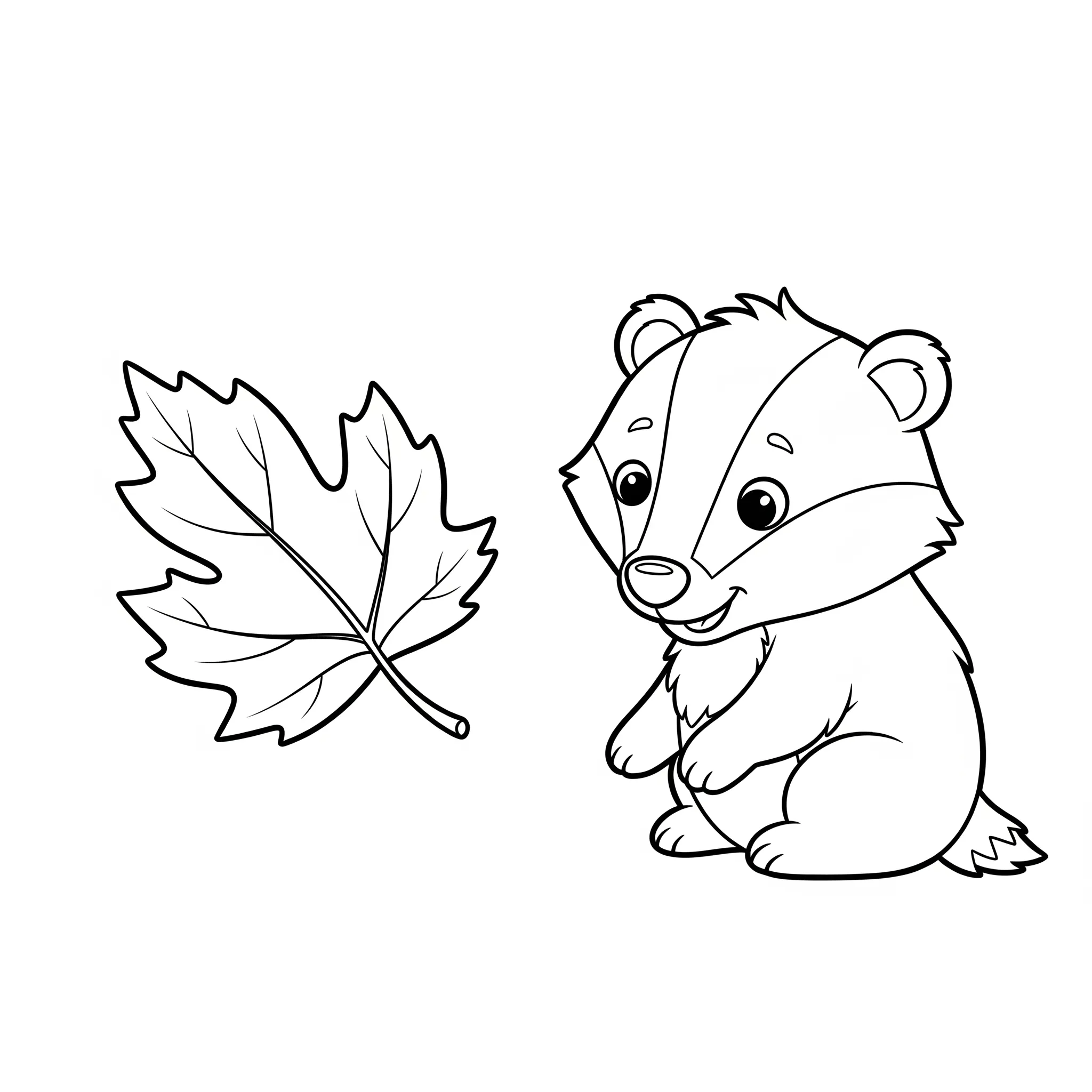 coloriage Blaireau et feuille d’automne et decoupage