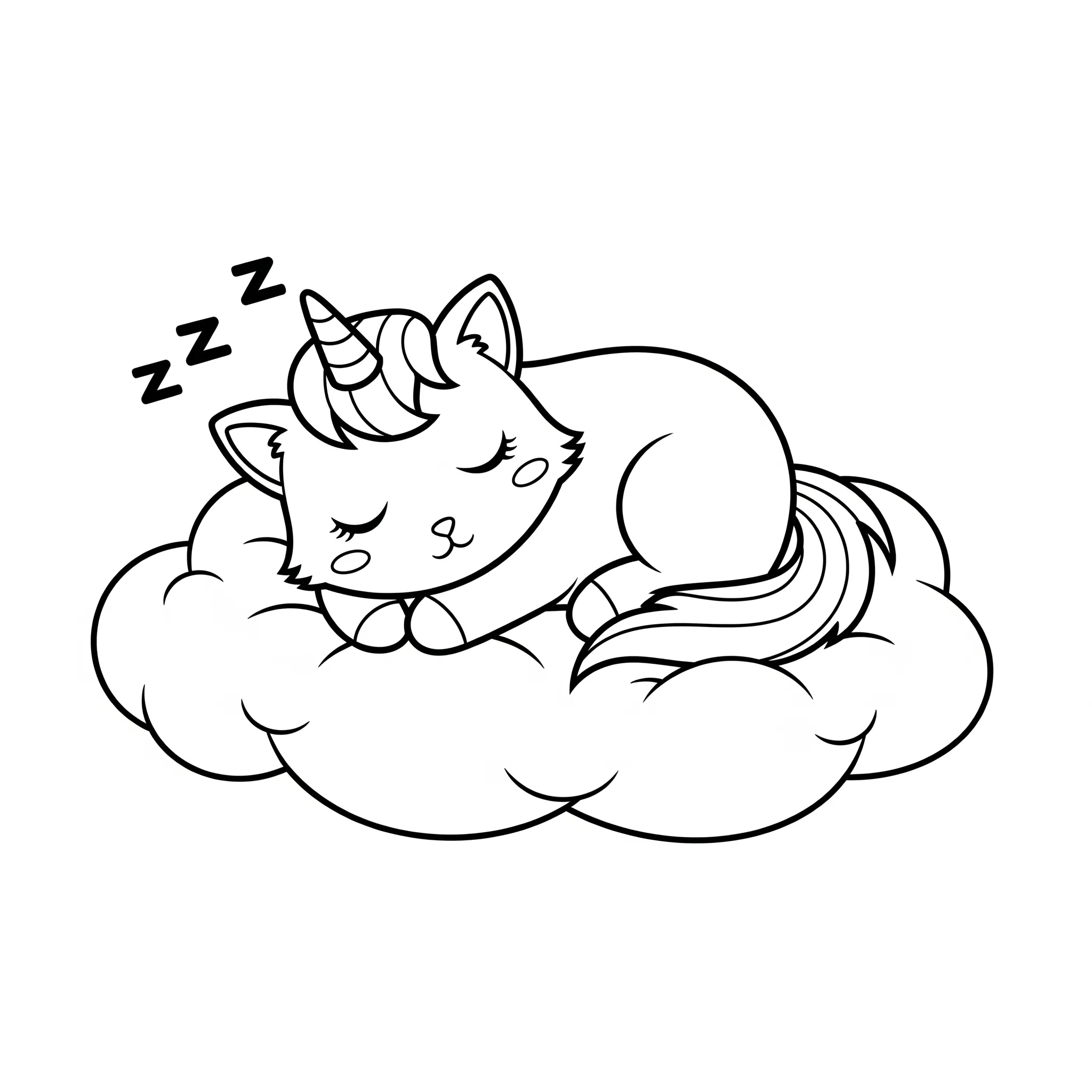 coloriage Chat Licorne Endormi sur un Nuage et decoupage a imprimer gratuit