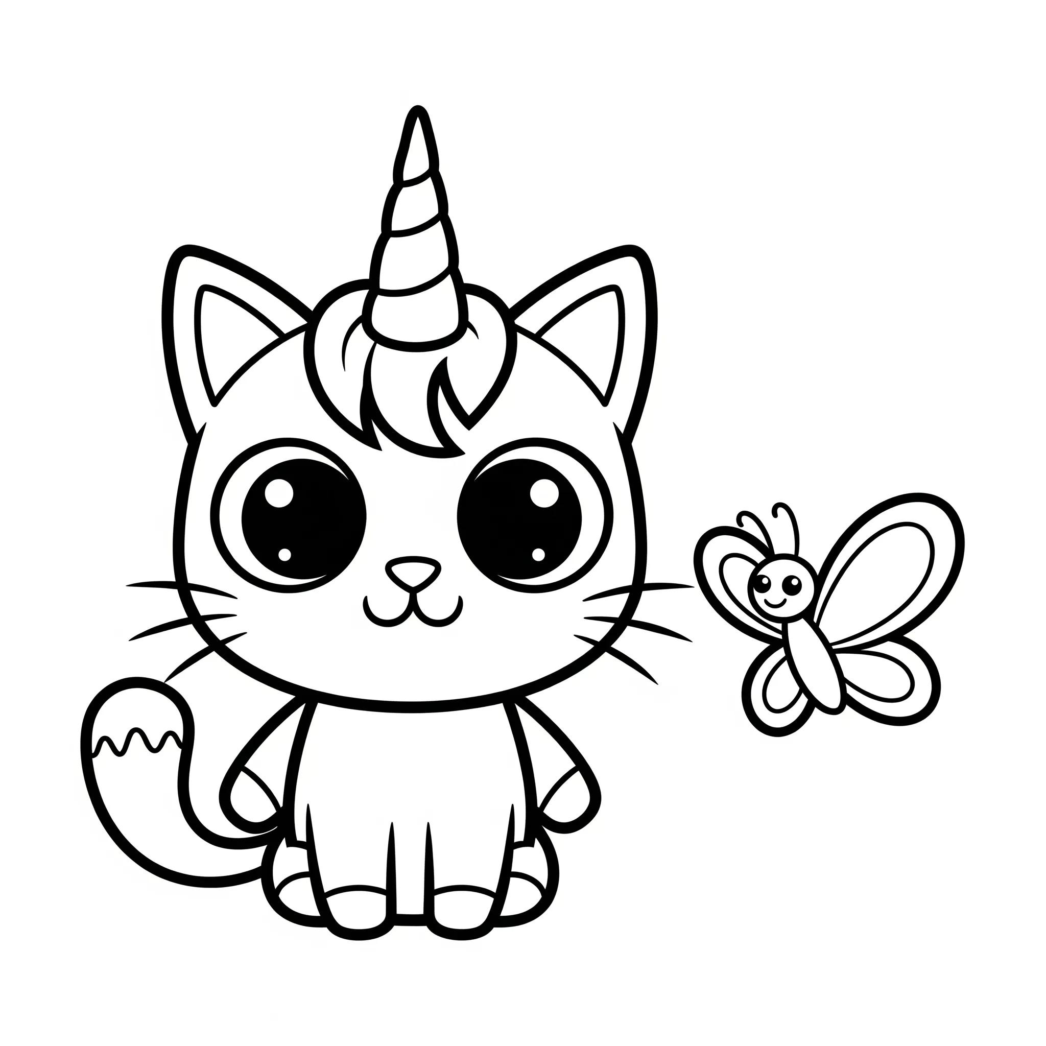 coloriage Chat Licorne et Son Ami Papillon et découpage à imprimer