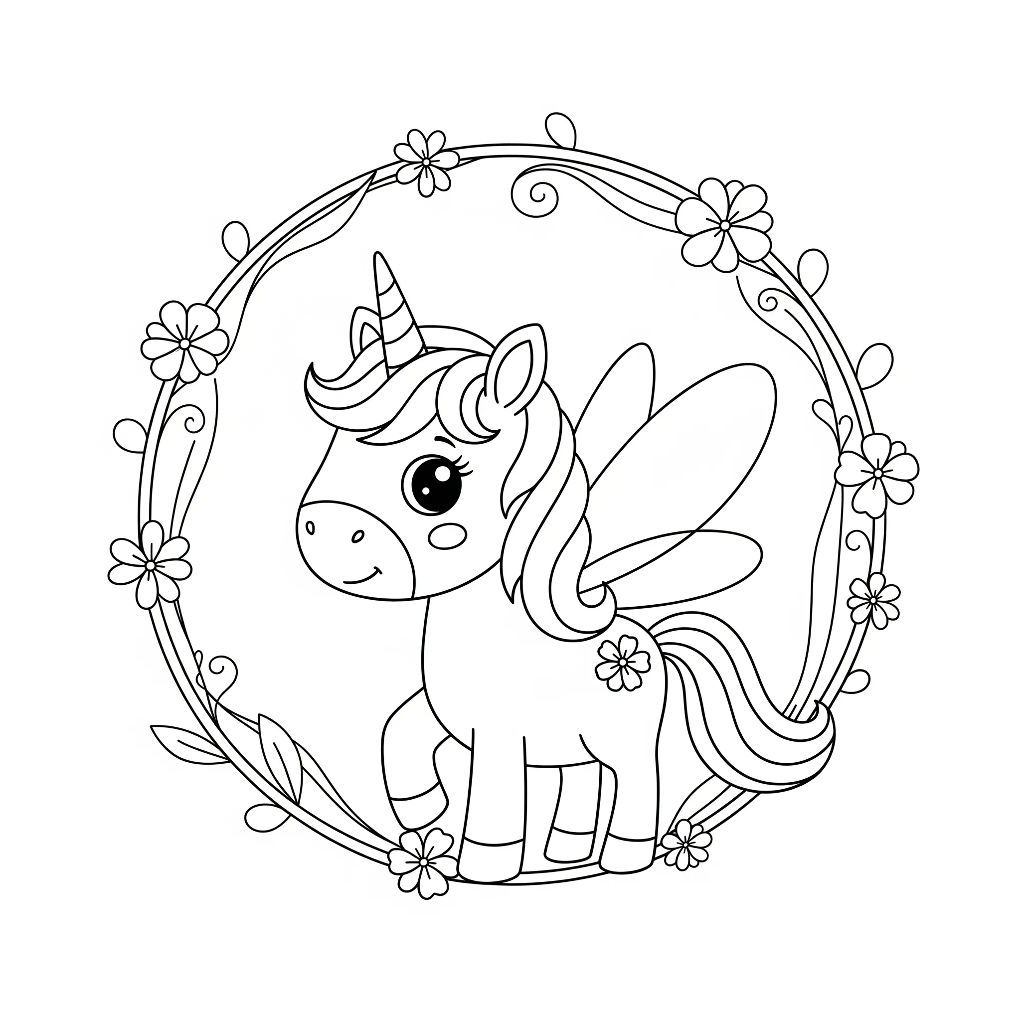 coloriage Fée Licorne dans un Cercle Enchanté à imprimer pour enfant de 8 ans