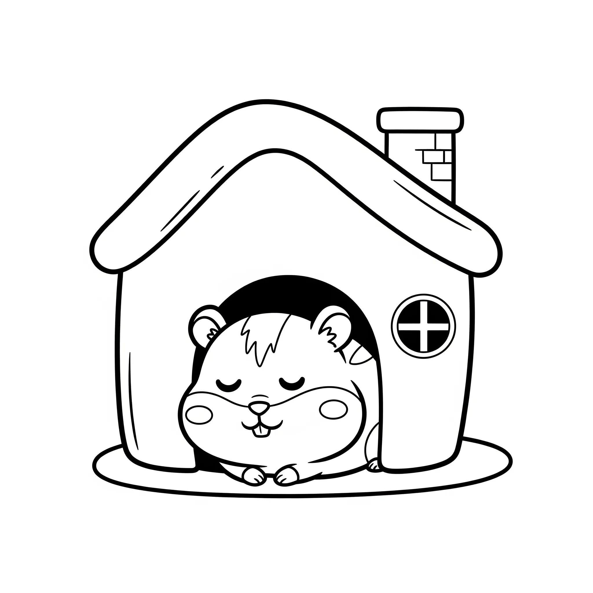 coloriage Hamster Endormi dans sa Maison gratuit pour enfants