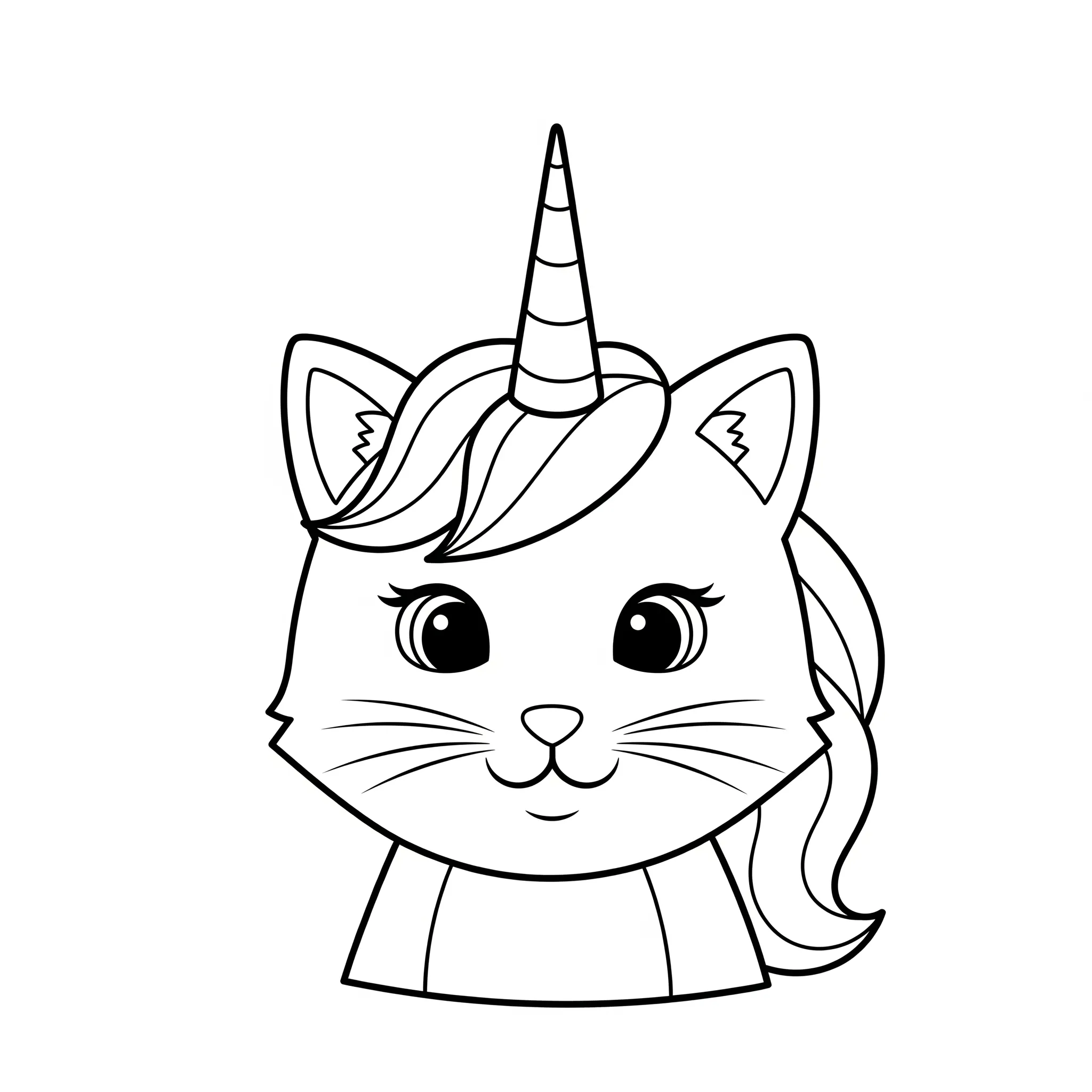 coloriage Portrait de Chat Licorne à imprimer pour enfant de 6 ans
