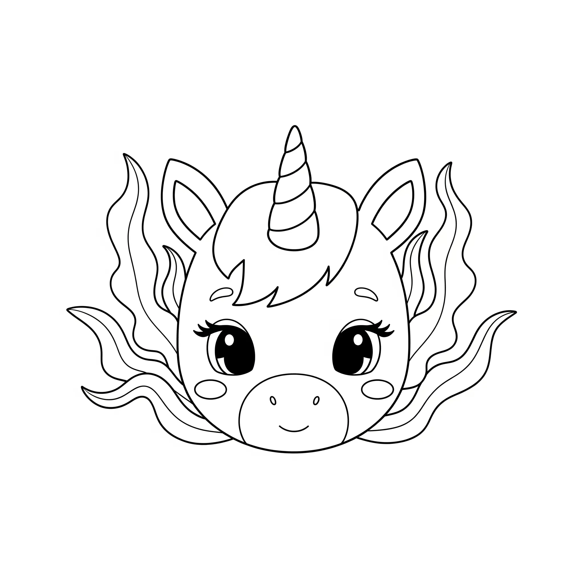 coloriage Tête de Sirène Licorne avec des algues douces gratuit pour enfants