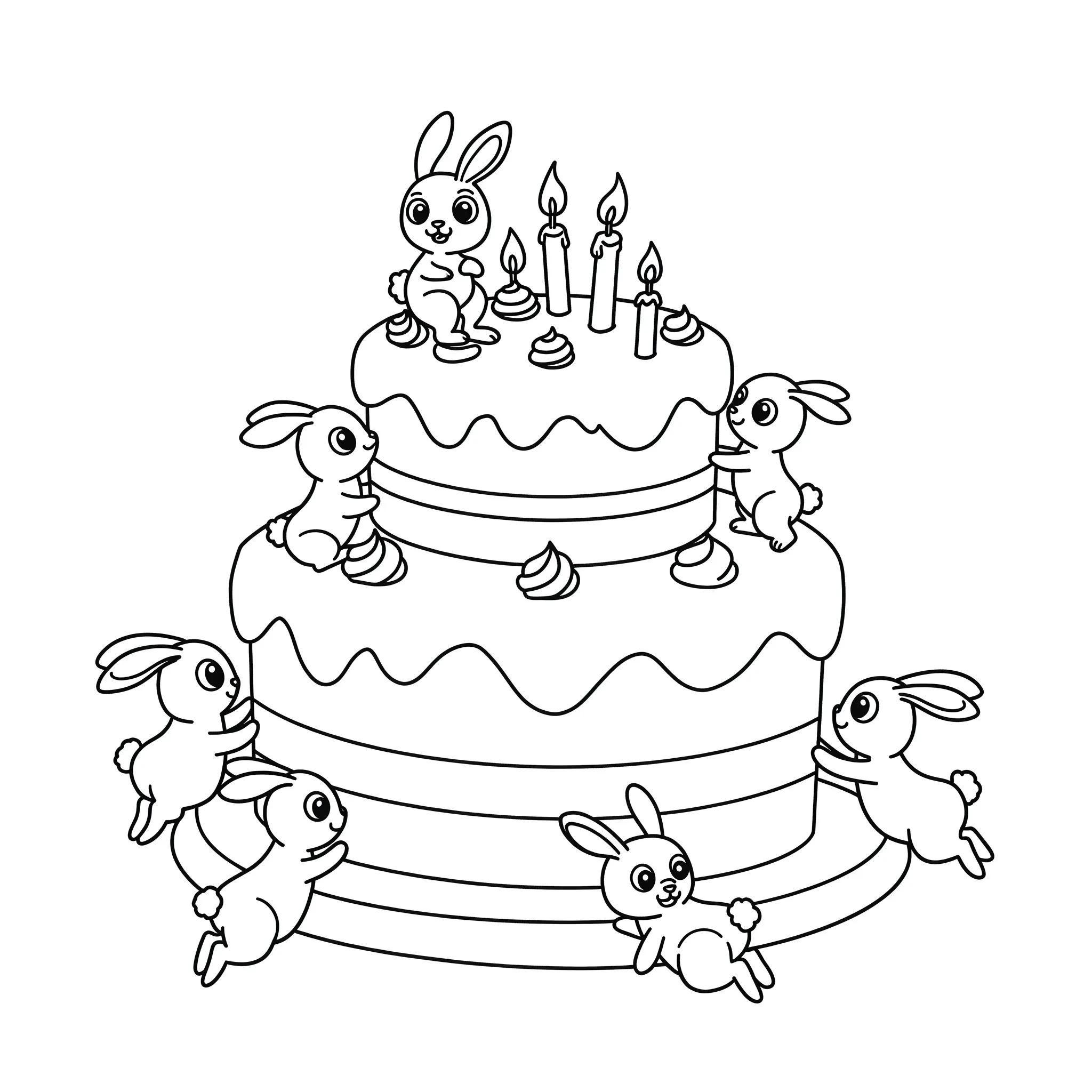 coloriage Un gâteau avec des lapins à imprimer pour enfant de 4 ans