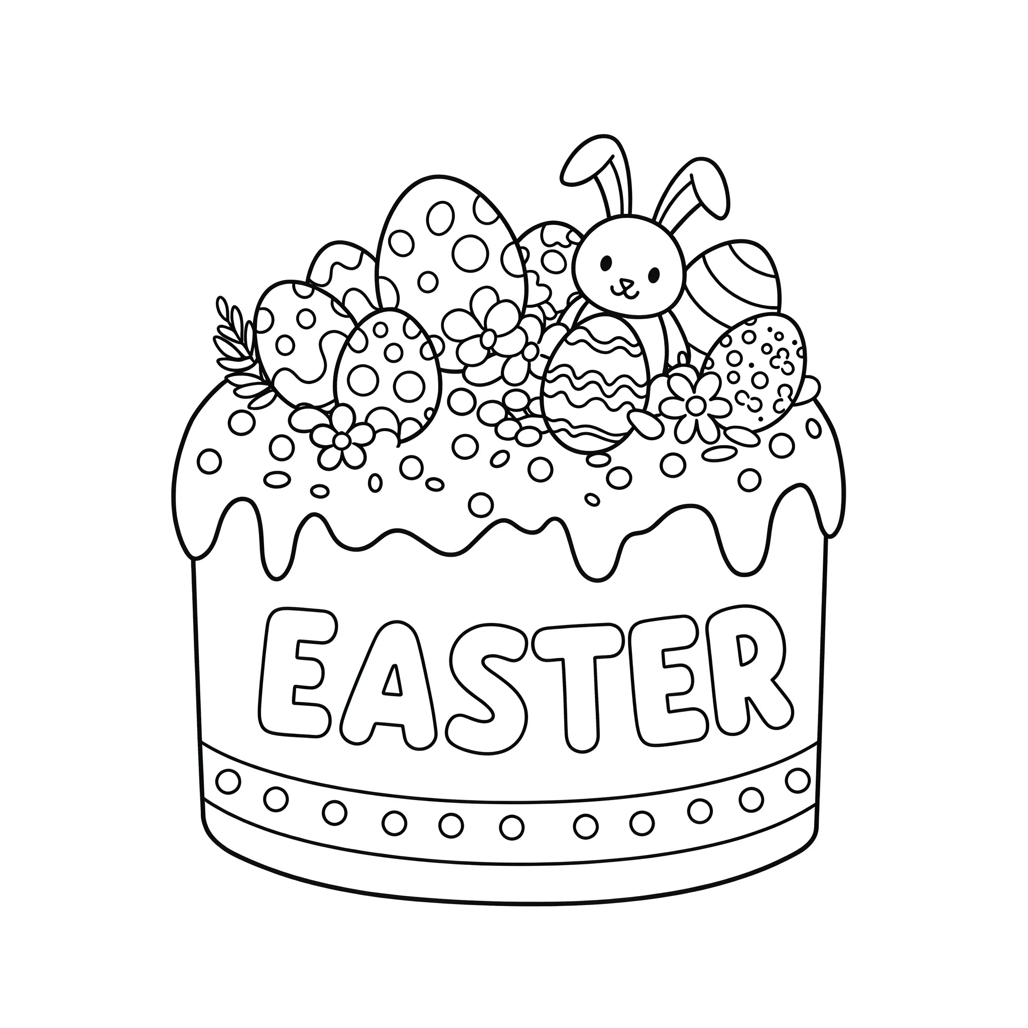 coloriage Un gâteau avec le mot PÂQUES pour enfant de 4 ans