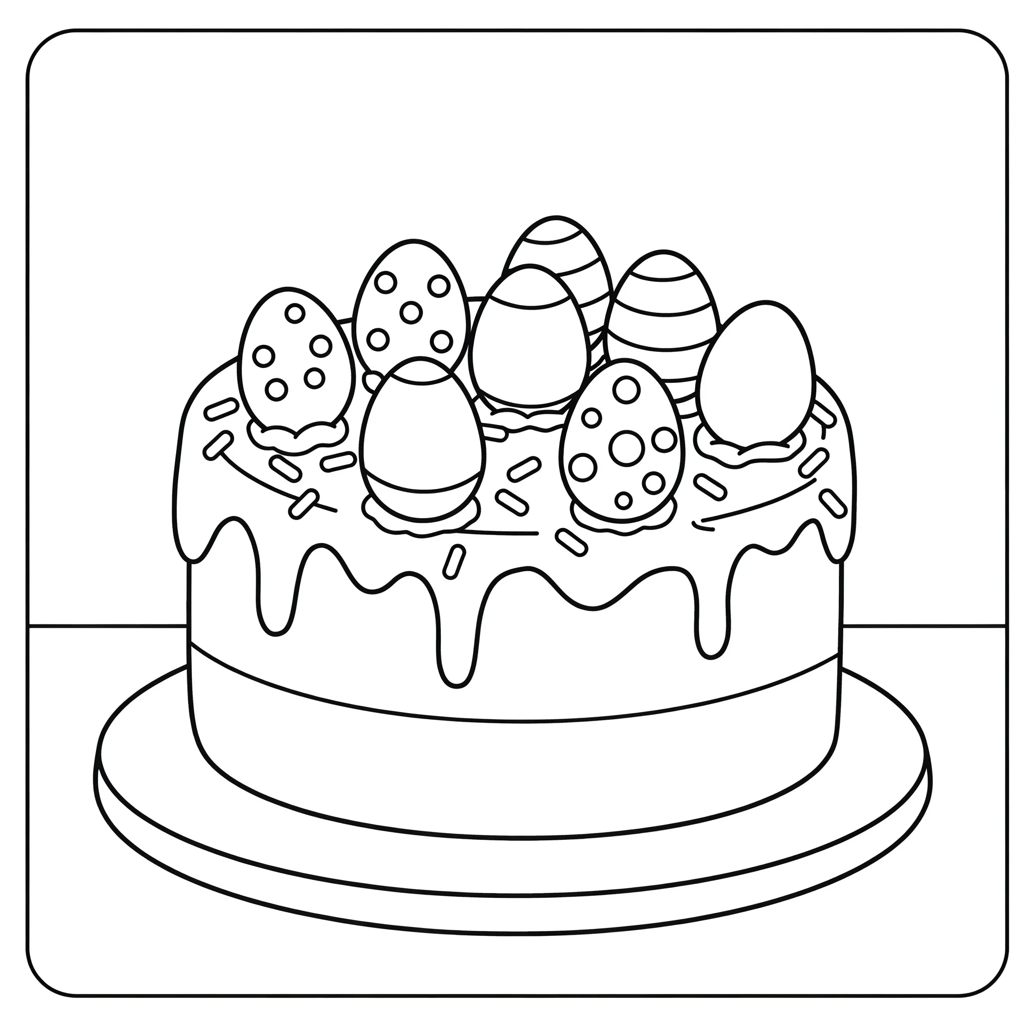 coloriage Un gâteau rond décoré d’œufs a imprimer gratuit