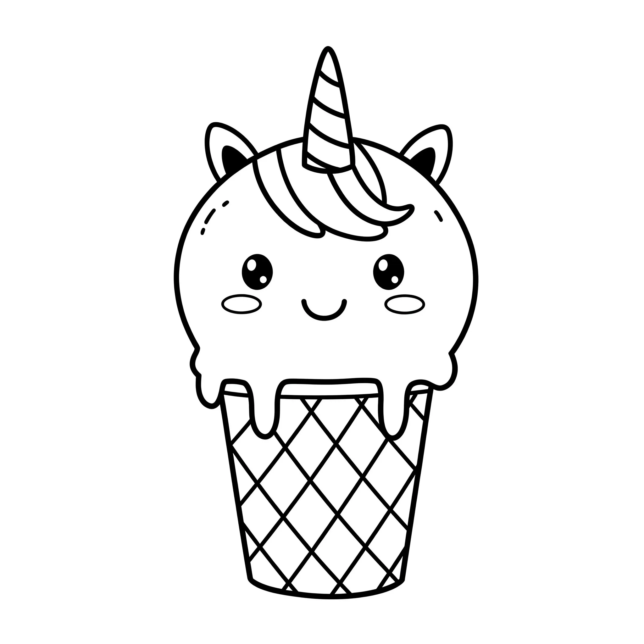 coloriage Une glace licorne qui sourit pour enfant à imprimer