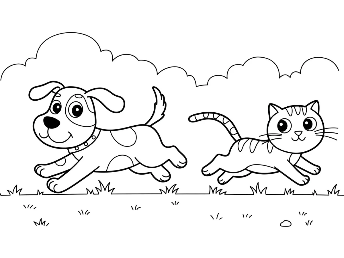 coloriage Chien et Chat a imprimer pour enfant de 4 ans