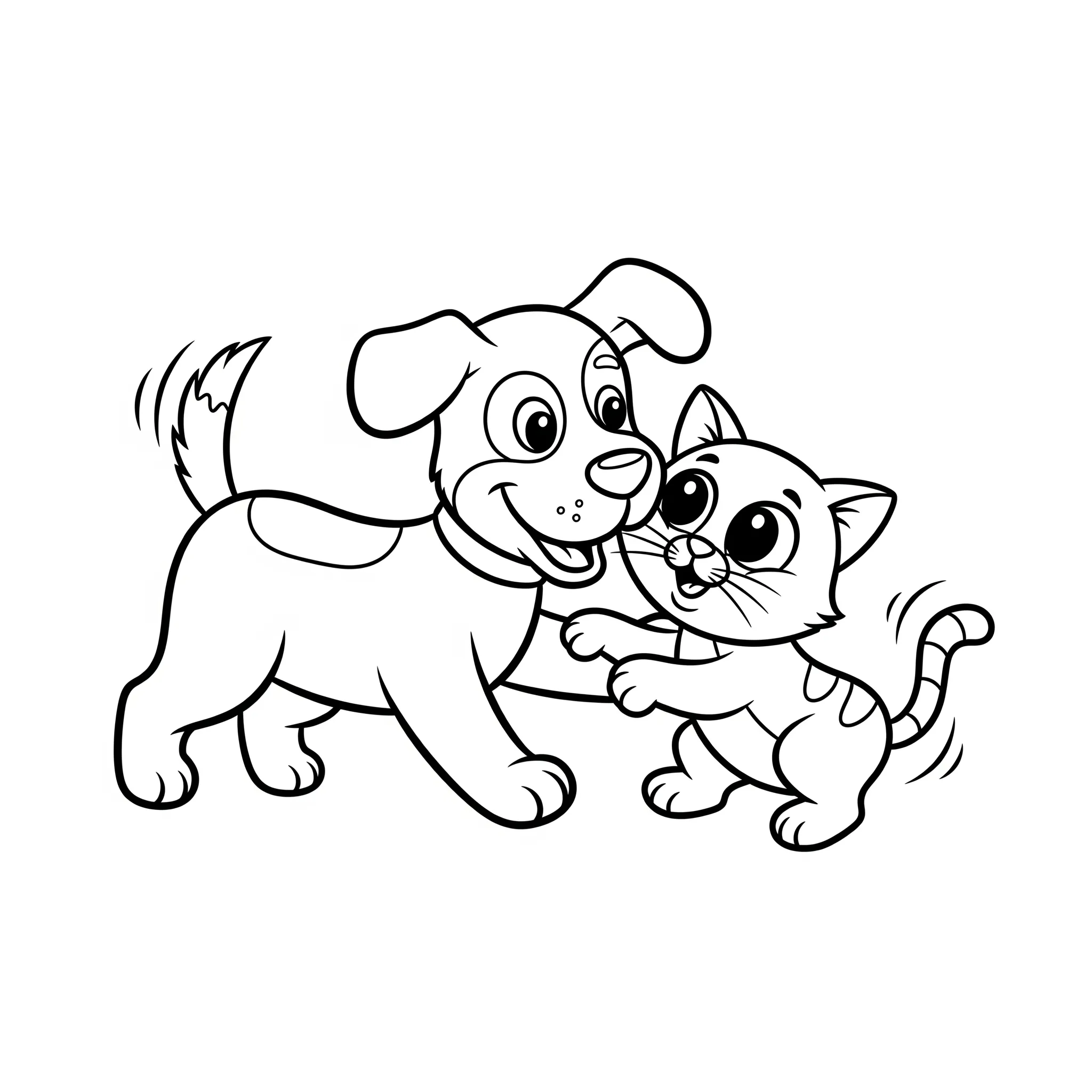 coloriage Chien et Chat Jouant Ensemble à imprimer