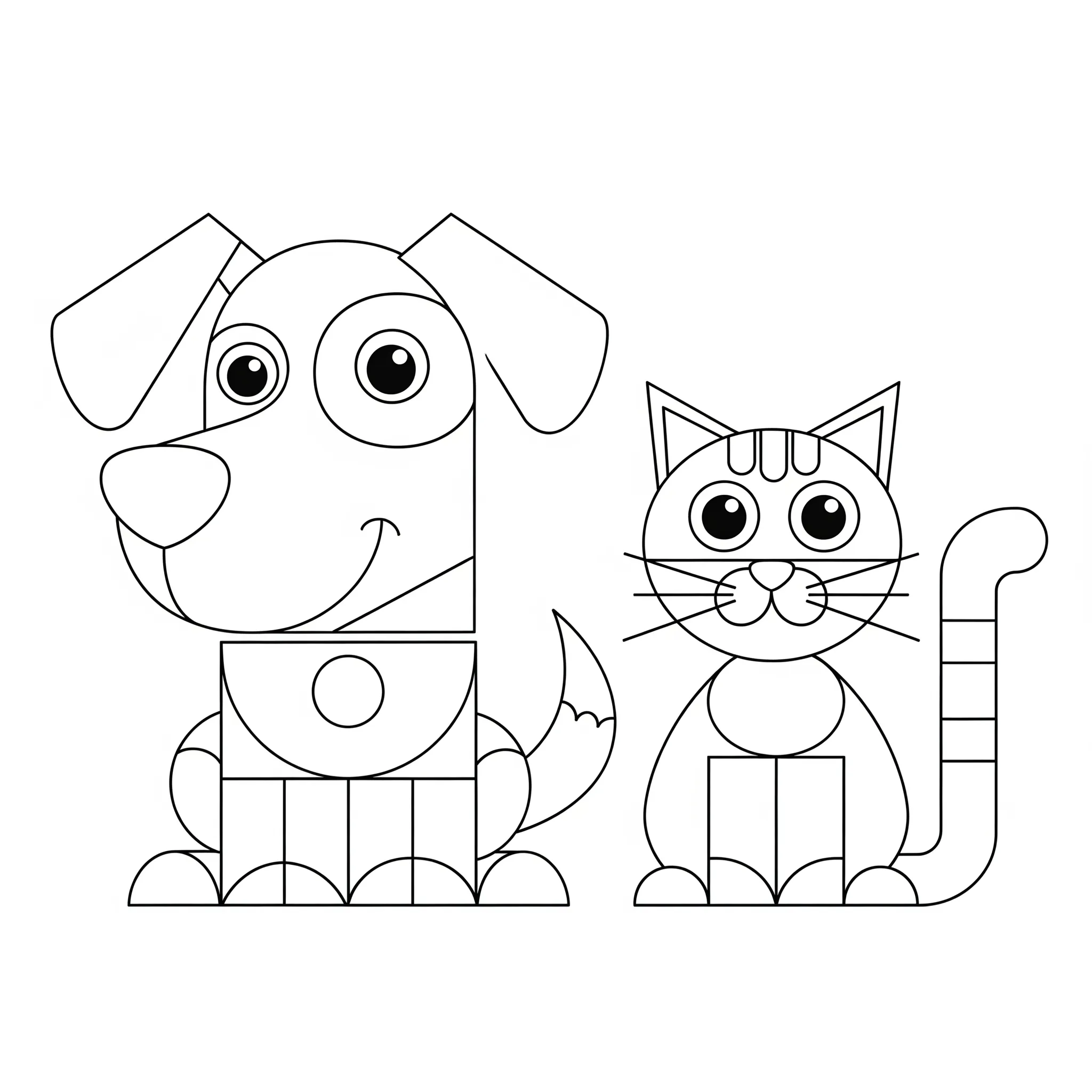 coloriage Chien et Chat avec des Formes Géométriques à imprimer a4