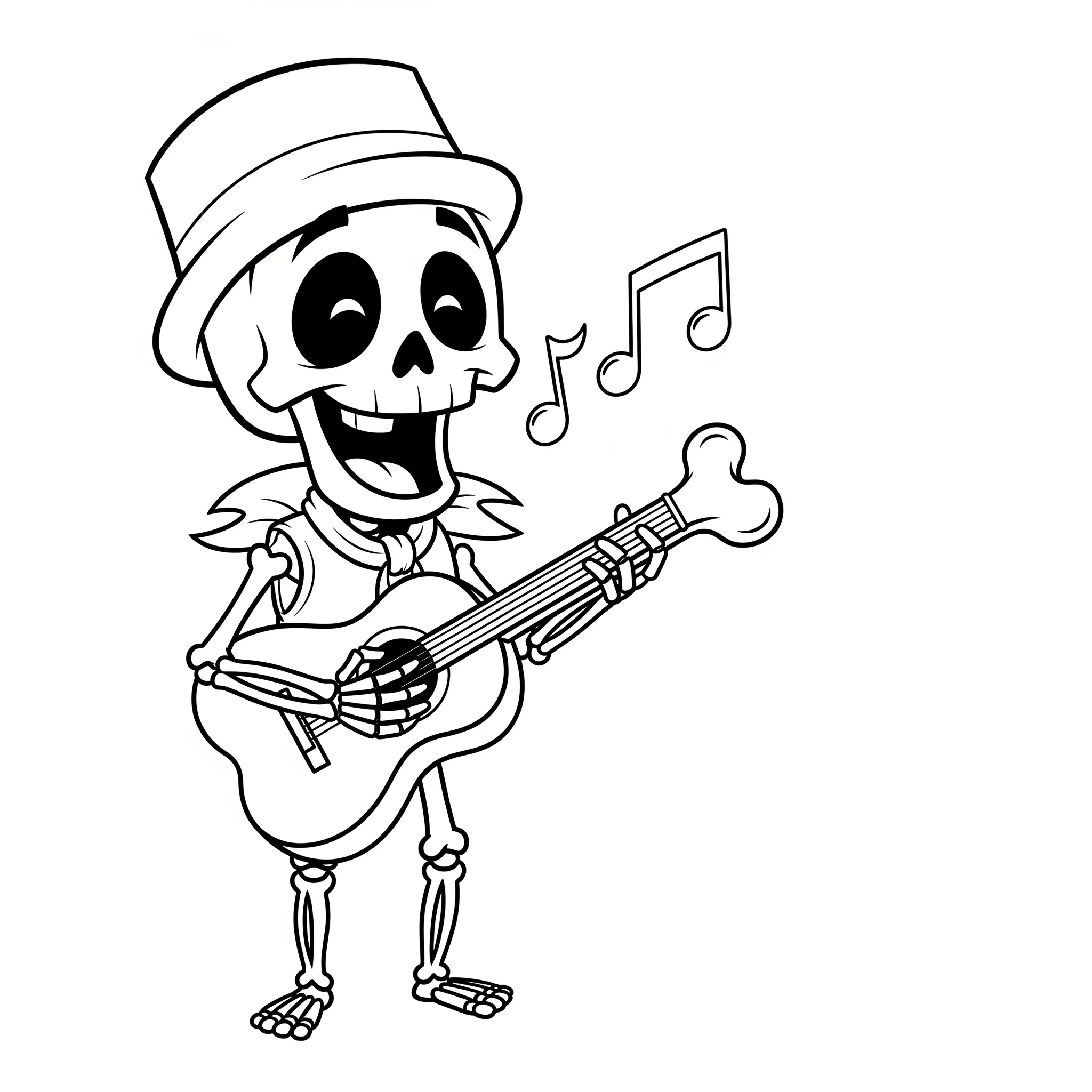 coloriage Héctor avec sa guitare en os pour enfant a imprimer gratuit