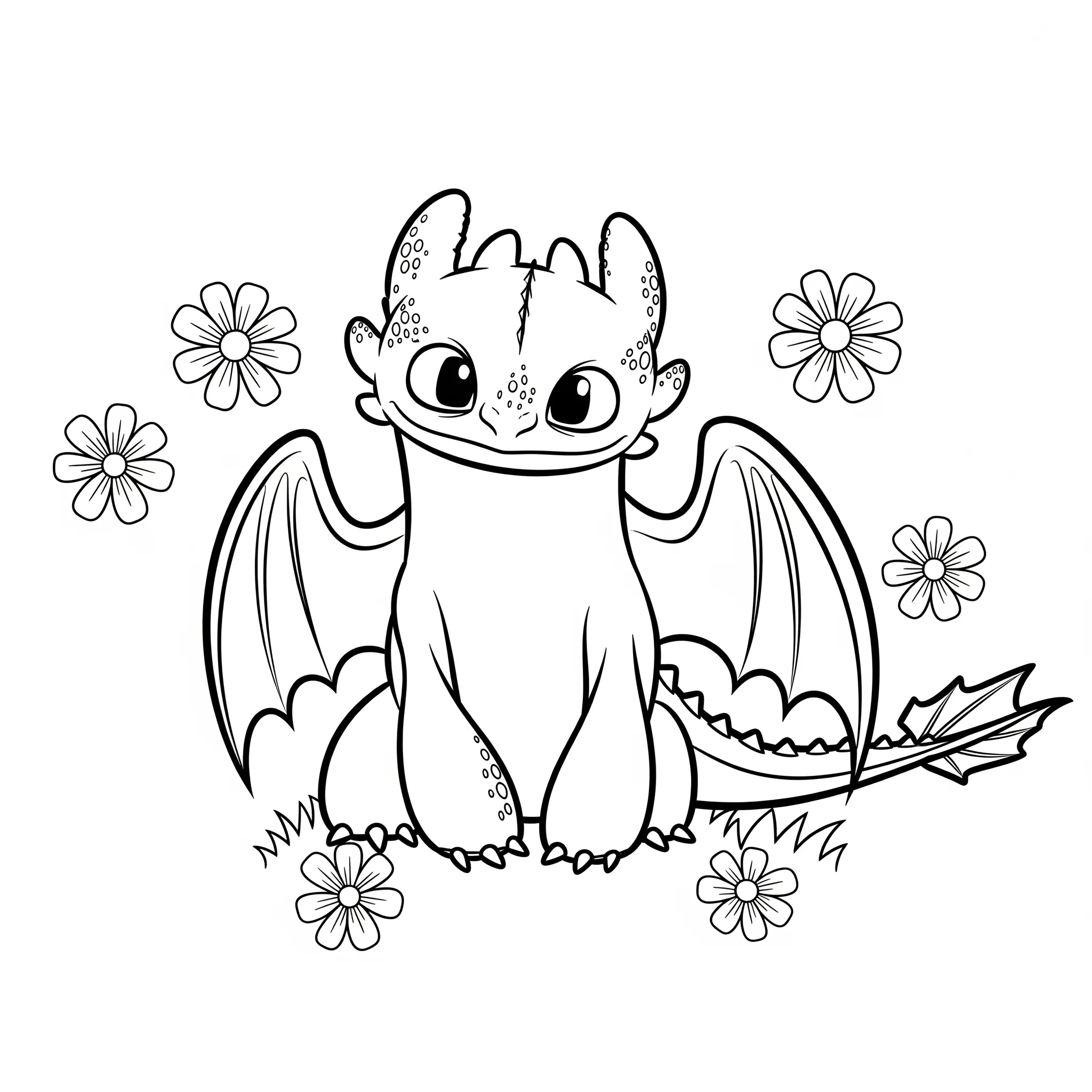 télécharger coloriage Krokmou et des fleurs gratuit