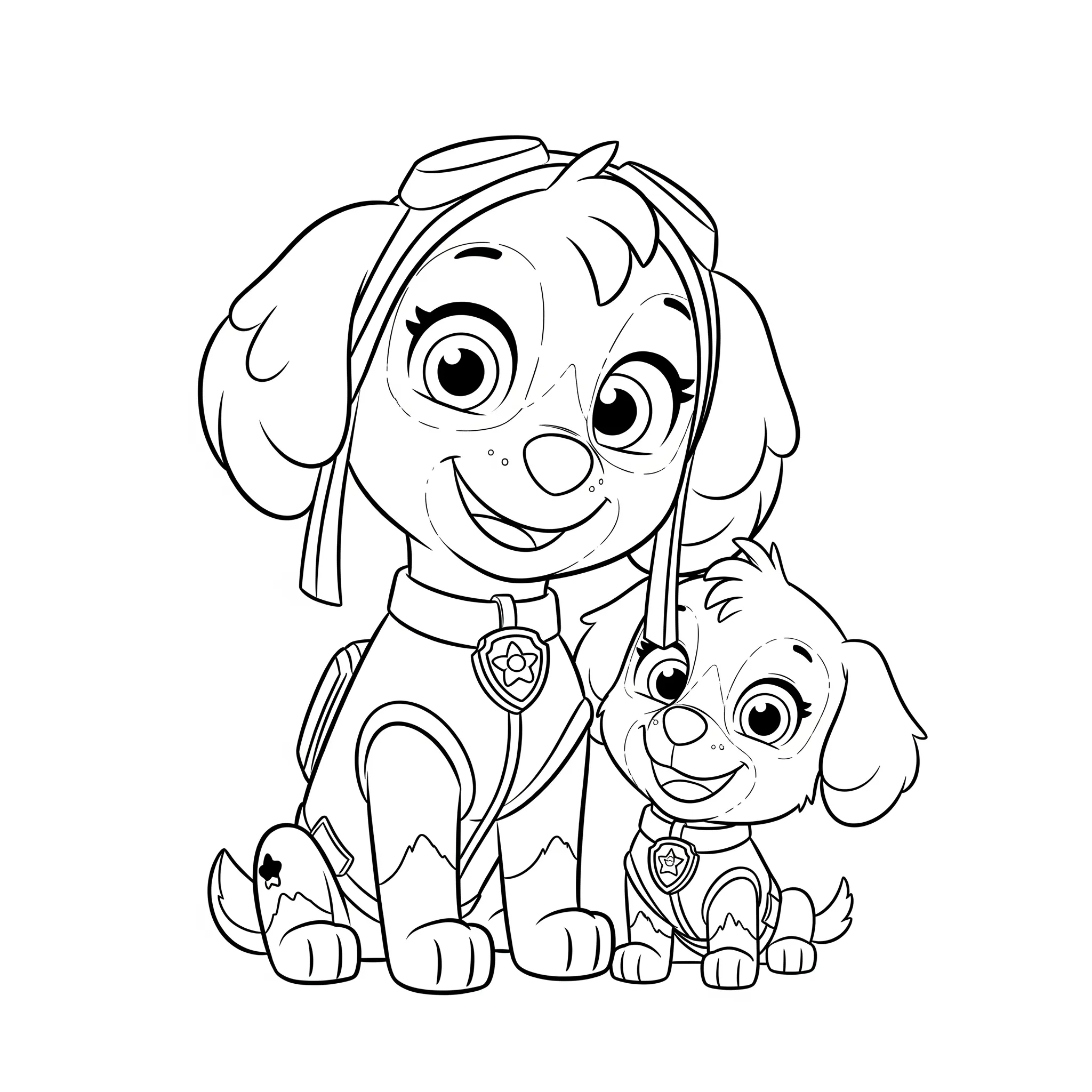coloriage Skye avec un chiot à imprimer a4