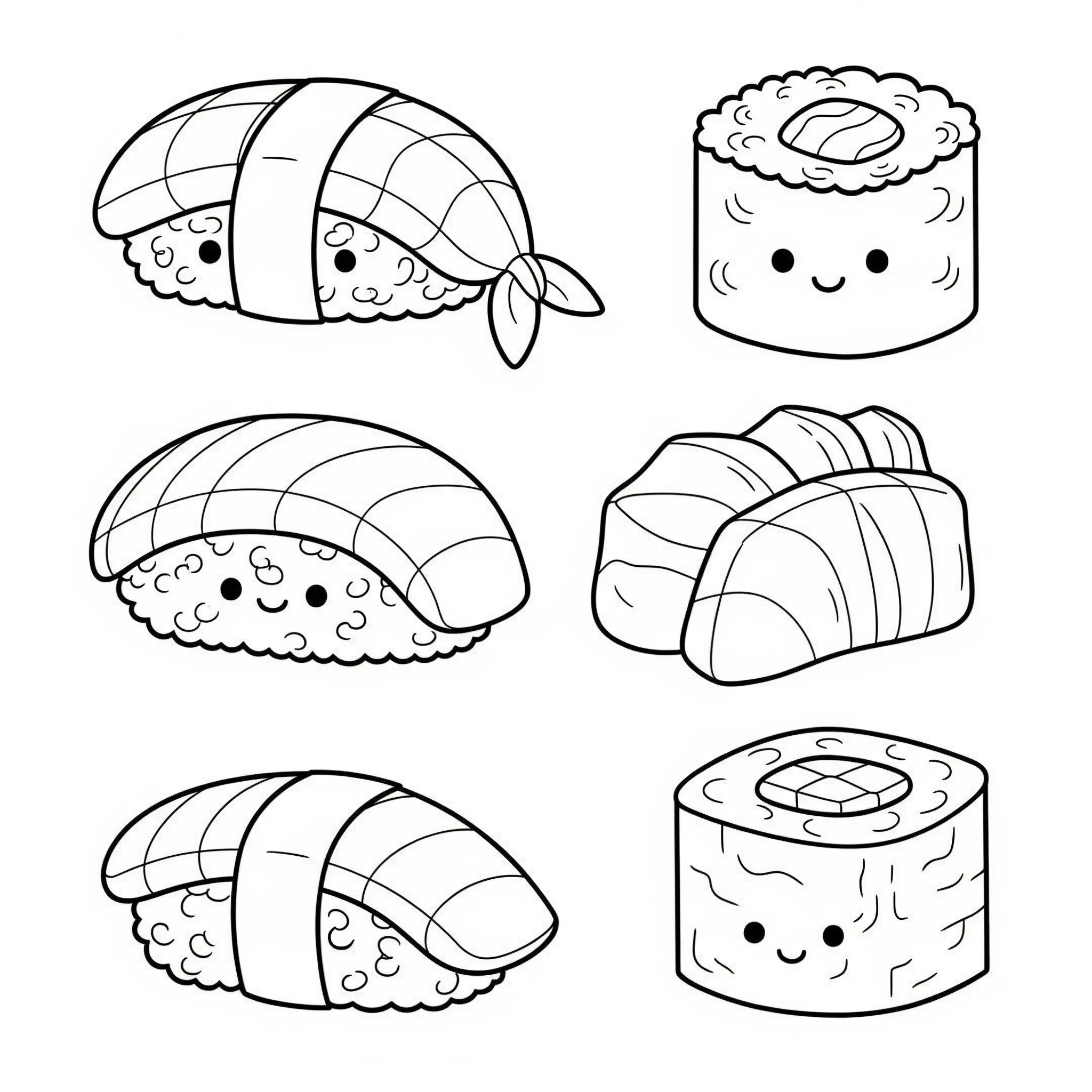 coloriage Un ensemble de sushis variés et decoupage