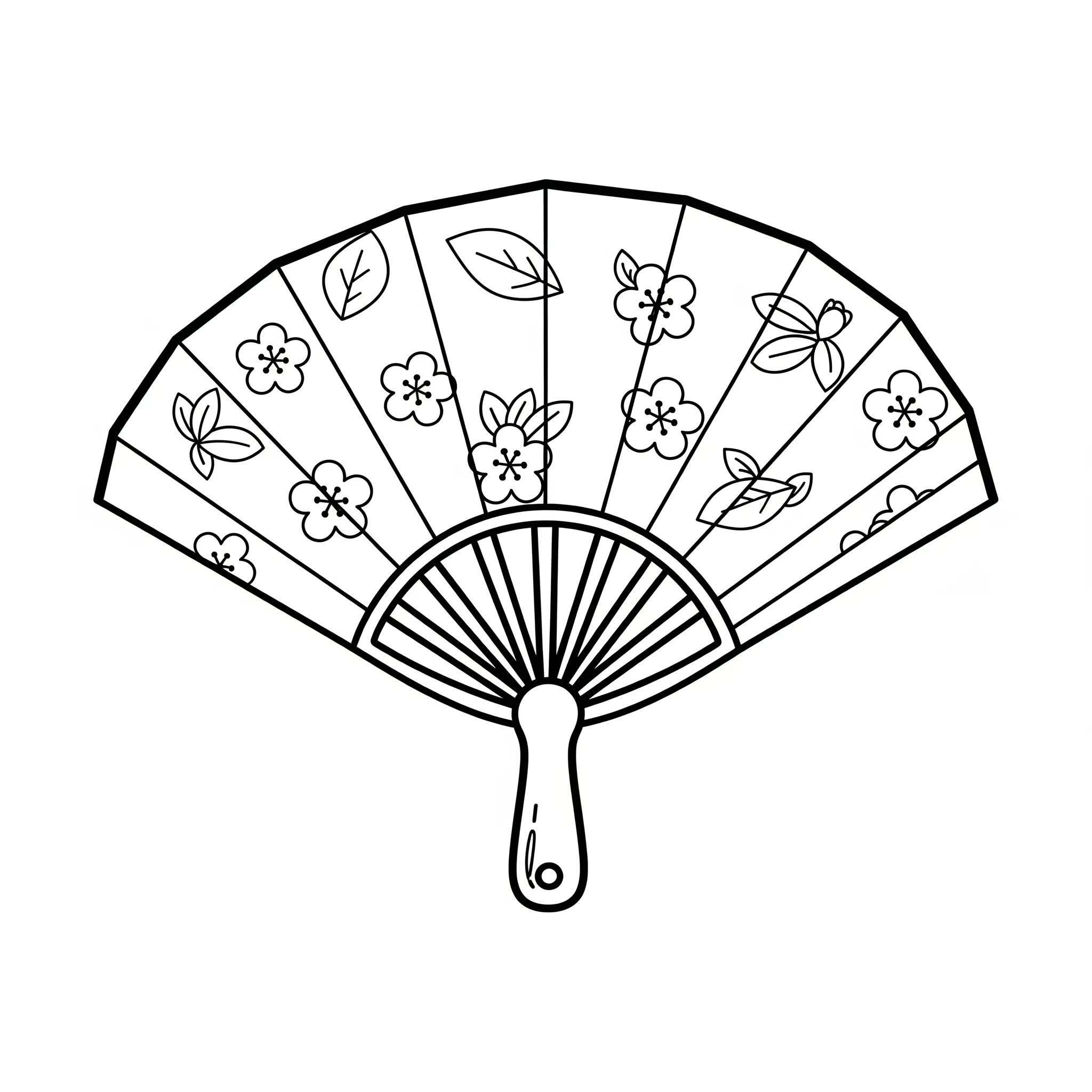 imprimer coloriage Un éventail japonais (Sensu) avec un motif floral pour enfant