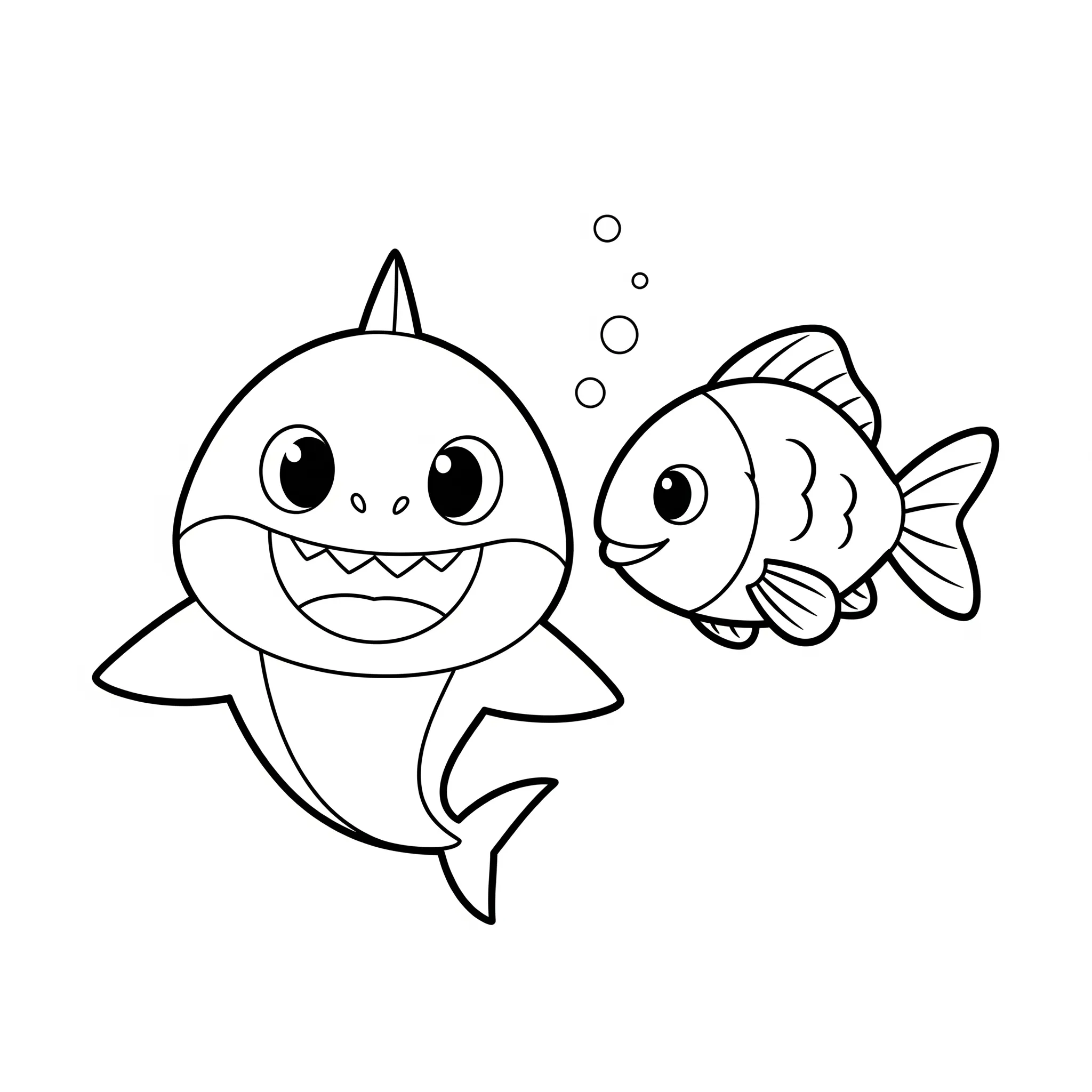 coloriage Bébé Requin et les Poissons gratuit pour enfants