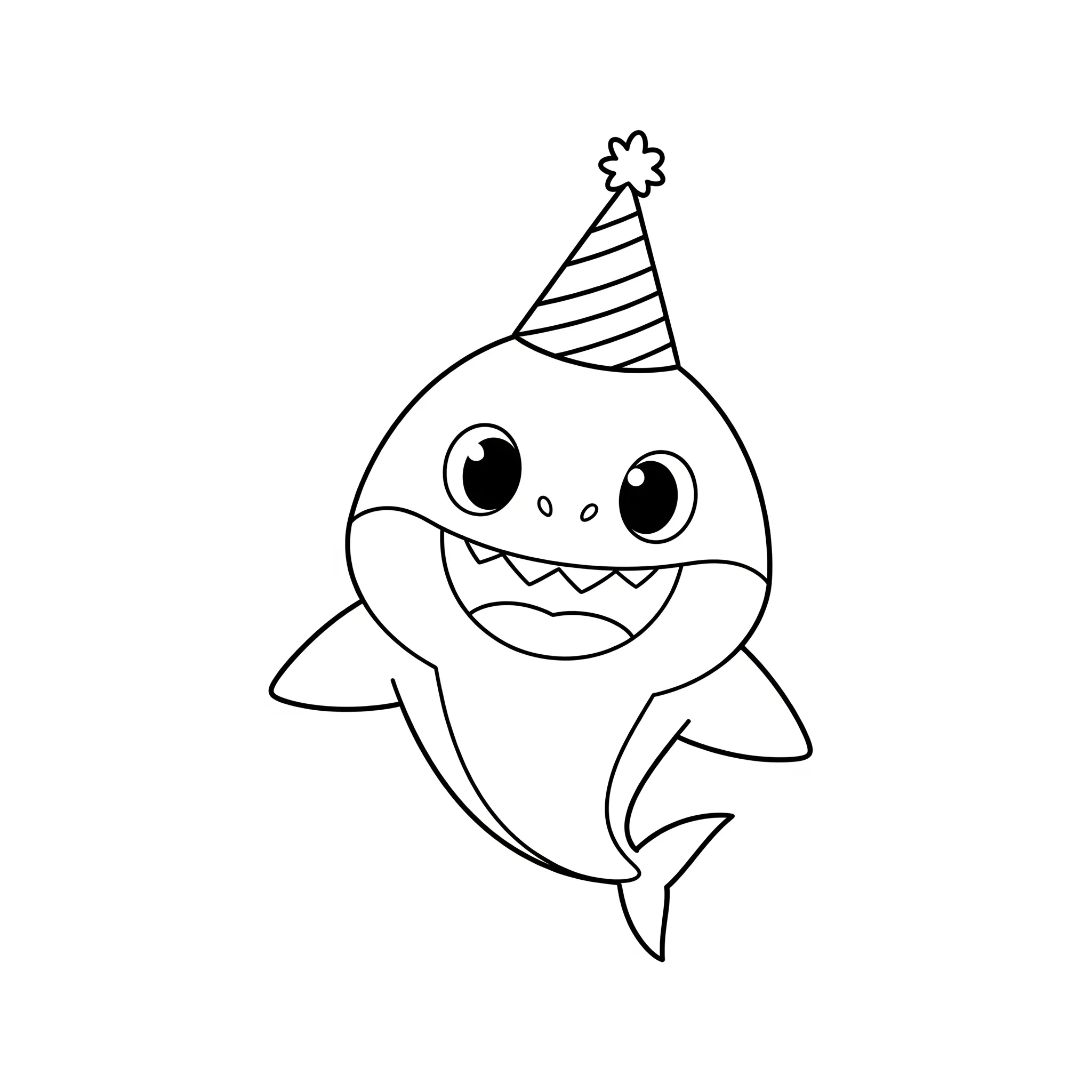coloriage Bébé requin avec un chapeau d’anniversaire à imprimer pour enfant de 7 ans