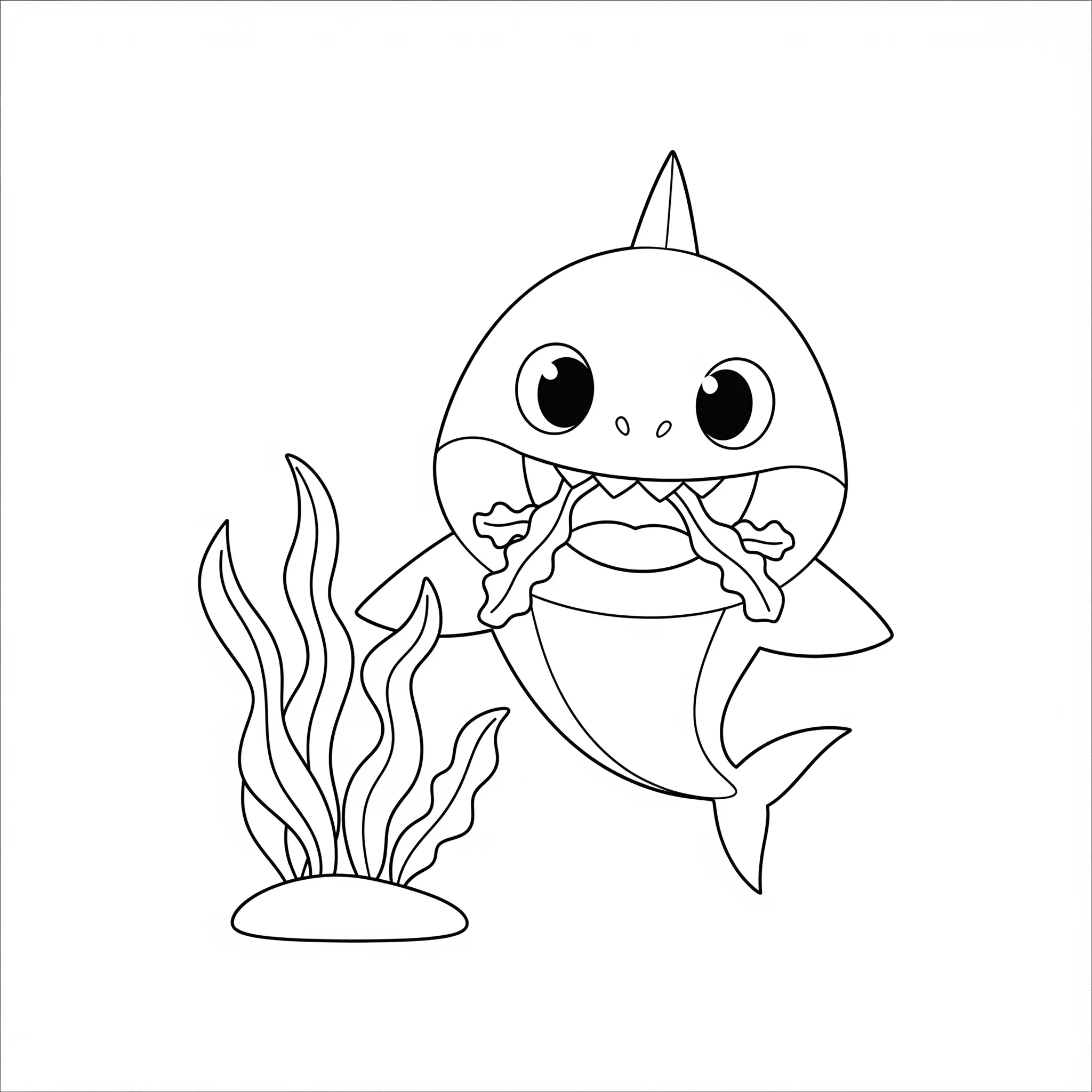 coloriage Bébé requin mange des algues pour enfant gratuit