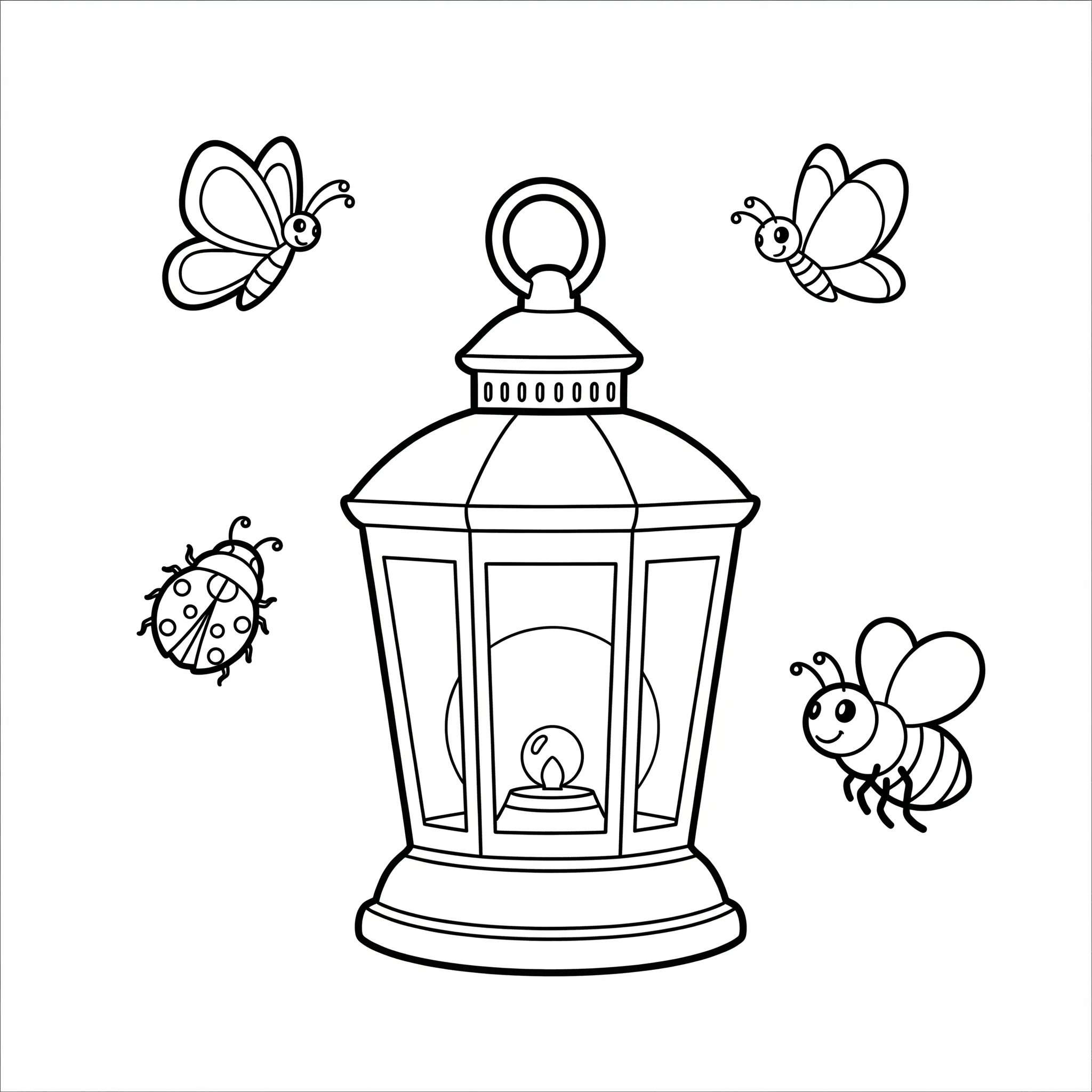 coloriage Des insectes autour d’une lanterne a imprimer pour enfant de 4 ans