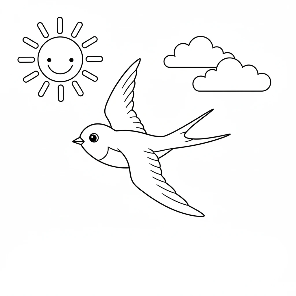 coloriage Hirondelle et decoupage