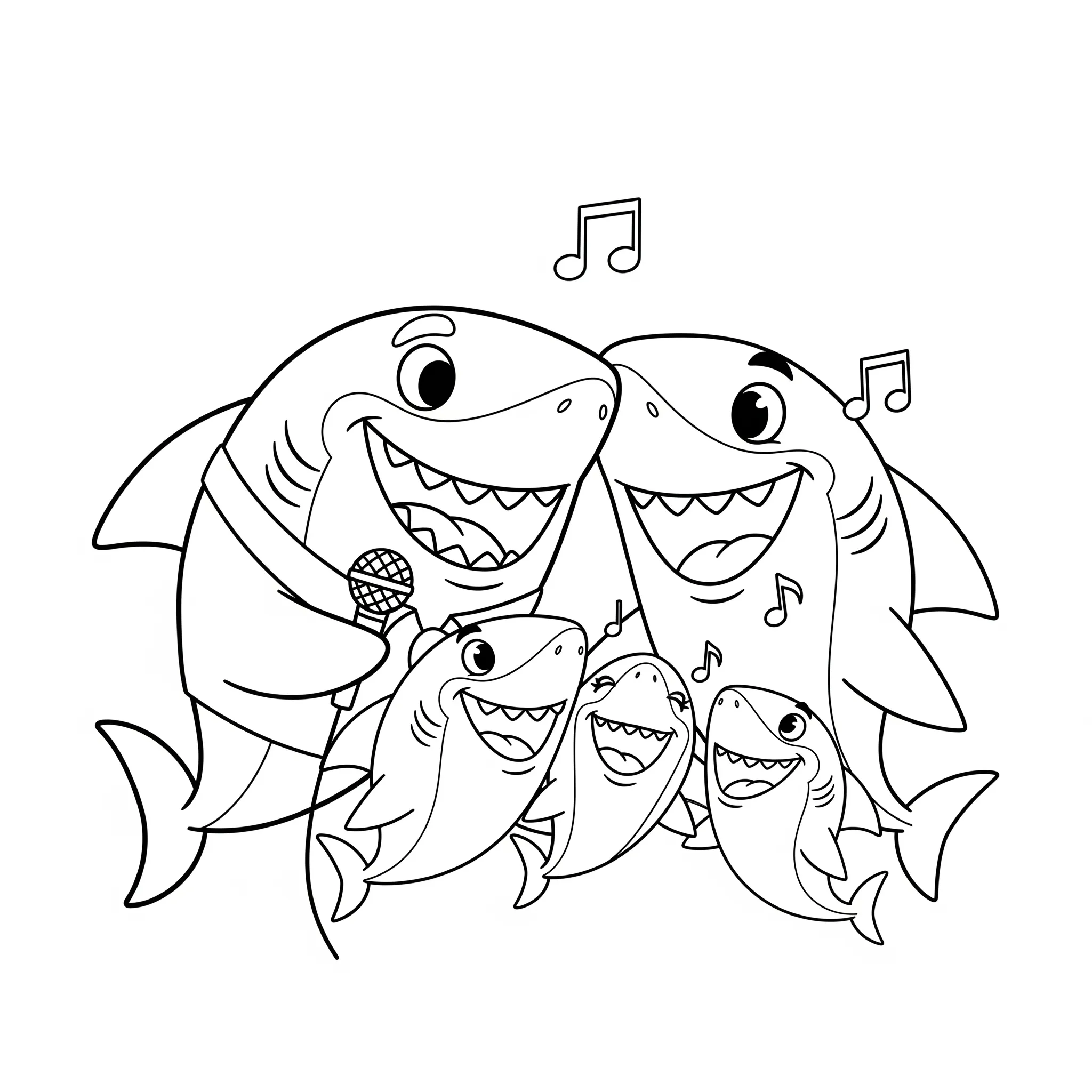 coloriage La Famille Requin Chante à imprimer kawaii