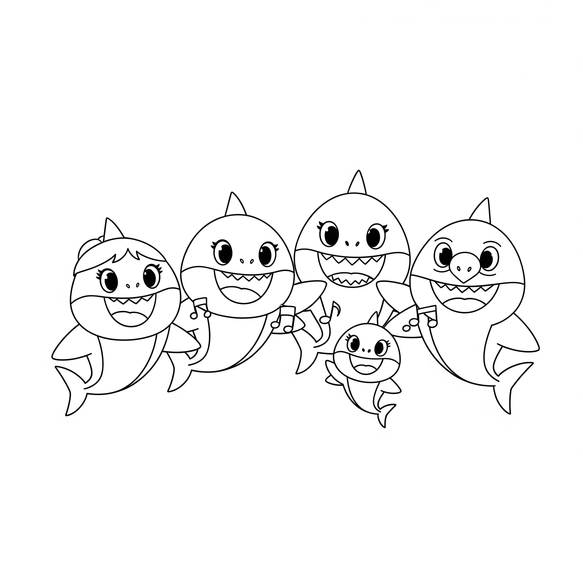 coloriage La famille requin chante à imprimer pour enfants
